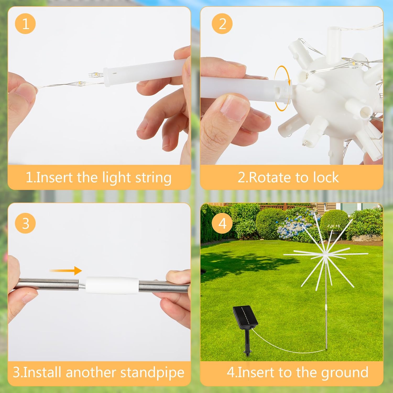 CCILAND 3 Pack Solar Starburst Lights Outdoor, 336 LED Solar Pathway Lights with Auto ON/Off 8 Modes, DIY Garden Lights for Lawn Yard Balcony Decor (Warm White)
