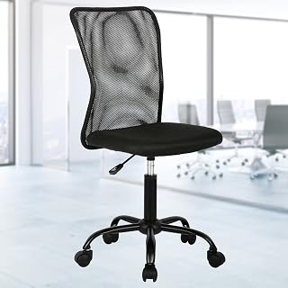 Modern Black Mesh Office Chair, Armless, Ergonomic, Rolling, Swivel, 250 lbs Weight Limit, 19" Seat Height, 16.3" Seat Depth, 40.4" Max Height, Black
