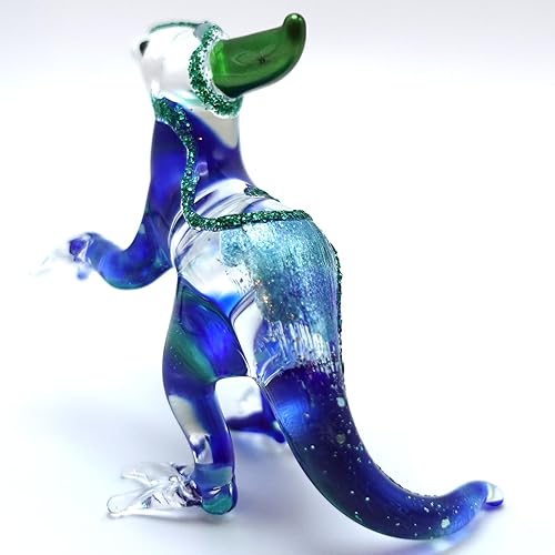 Miniatura 5 de Parasaurolophus - Figuras pequeñas de dinosaurio pintadas a mano con vidrio soplado, animales, regalo coleccionable para decoración del hogar (azul