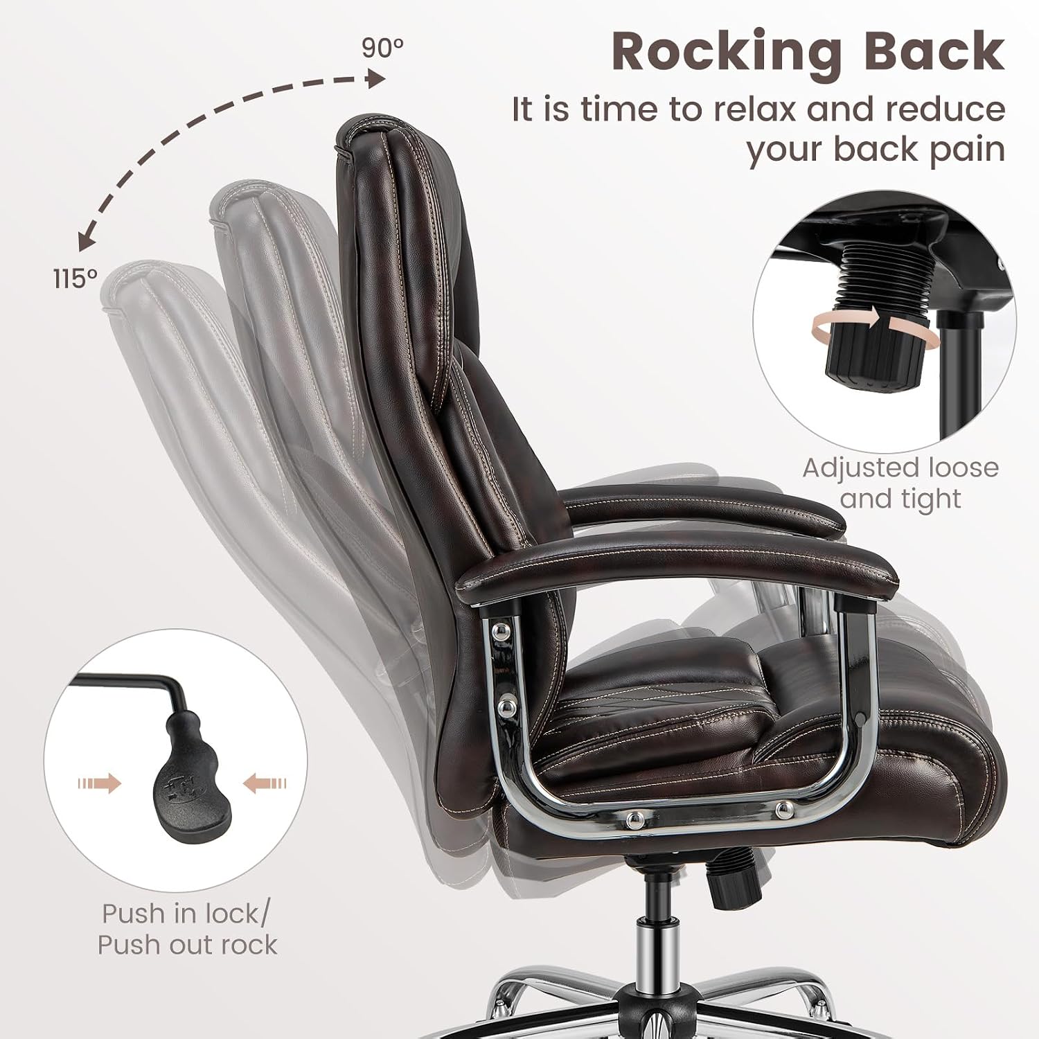 POWERSTONE Big and Tall Office Chair - 500LBS High Back Executive Desk Chair Adjustable Leather Computer Chair Home Office Extra Wide Swivel Task Chair for Heavy People Adults Brown