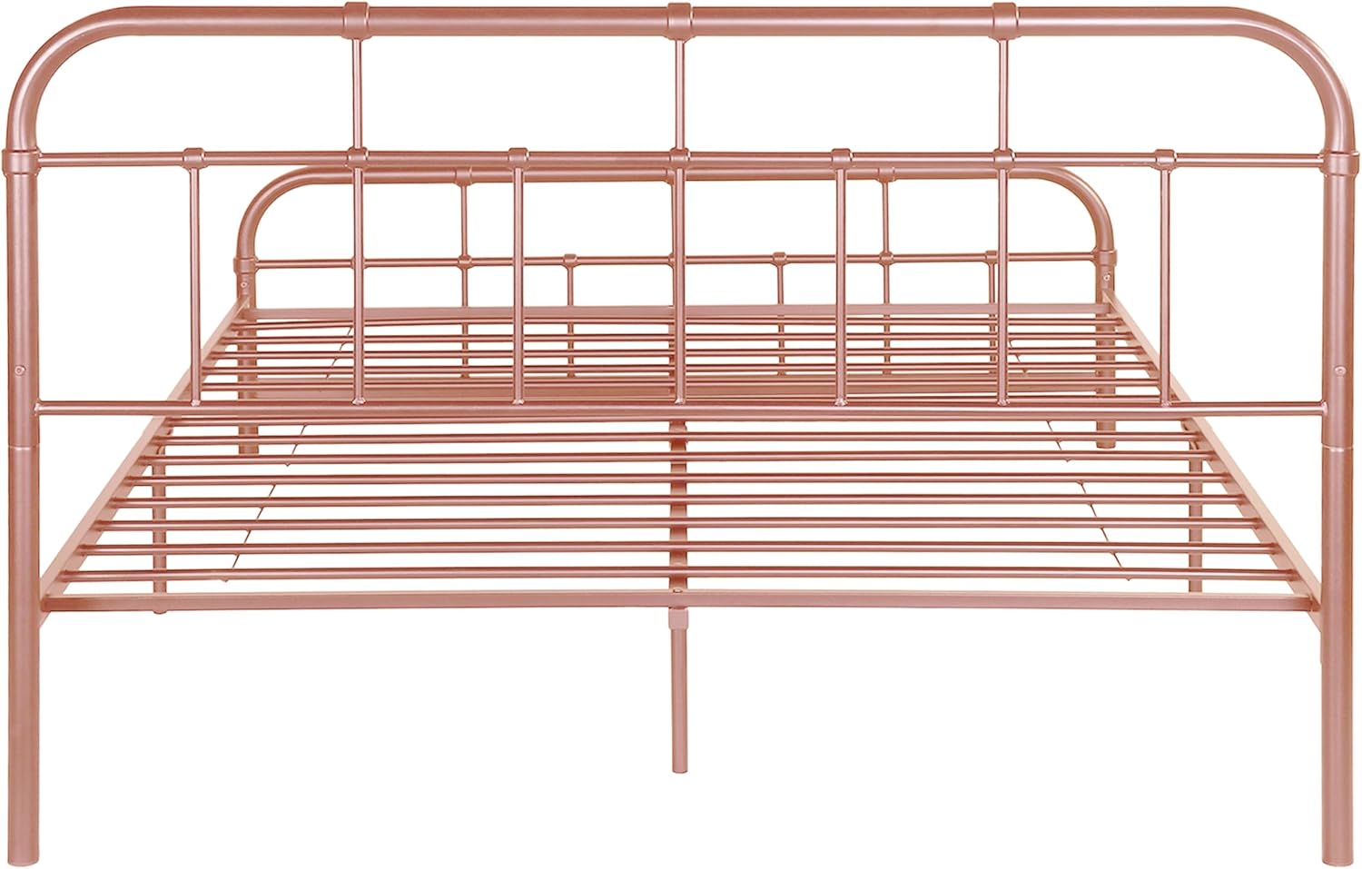 Christopher Knight Home Rando Metal Queen Bed Frame No Box Spring Needed, Sturdy Platform Bed Frame Queen Size with Curved Headboard/Footboard, Iron Bed Support and Slats, Easy Assembly, Pink