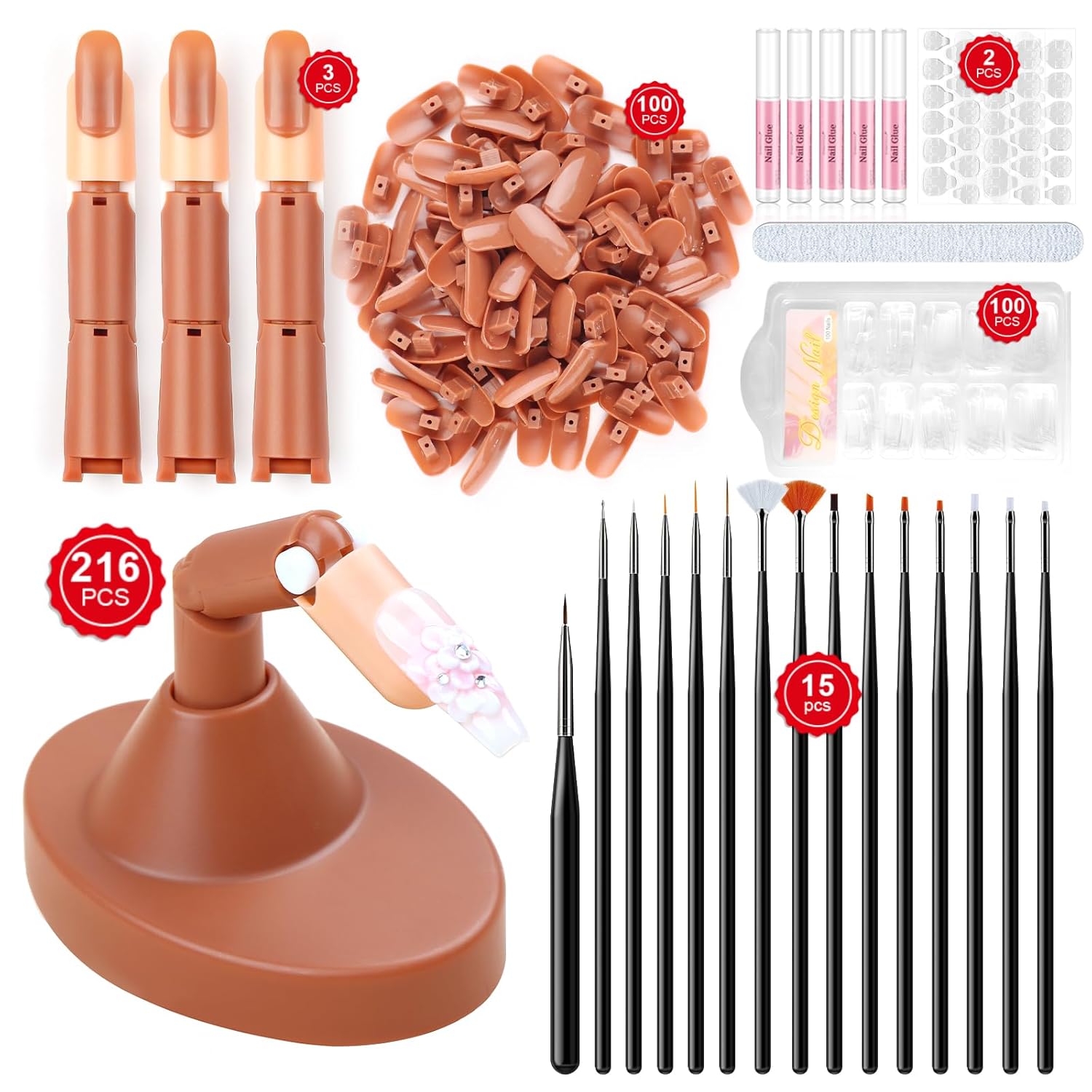 Saviland Nail Practice Finger for Acrylic Nails: Adjustable Nail Practice Hand Fake Mannequin Training Finger Replaceable Nail Tips Nail Art Brush Tools Kit Beginner Home DIY