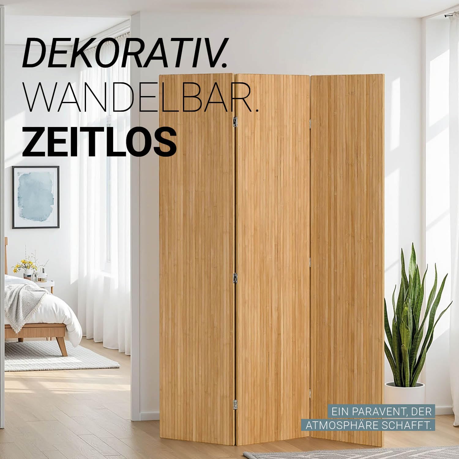 Homestyle4u 3121 parawan z naturalnego drewna bambusowego, ścianka działowa z drewna, wys. x szer.: 170 x 120 cm, ścianka działowa, sypialnia, ochrona przed wzrokiem do salonu, artykuł 3121