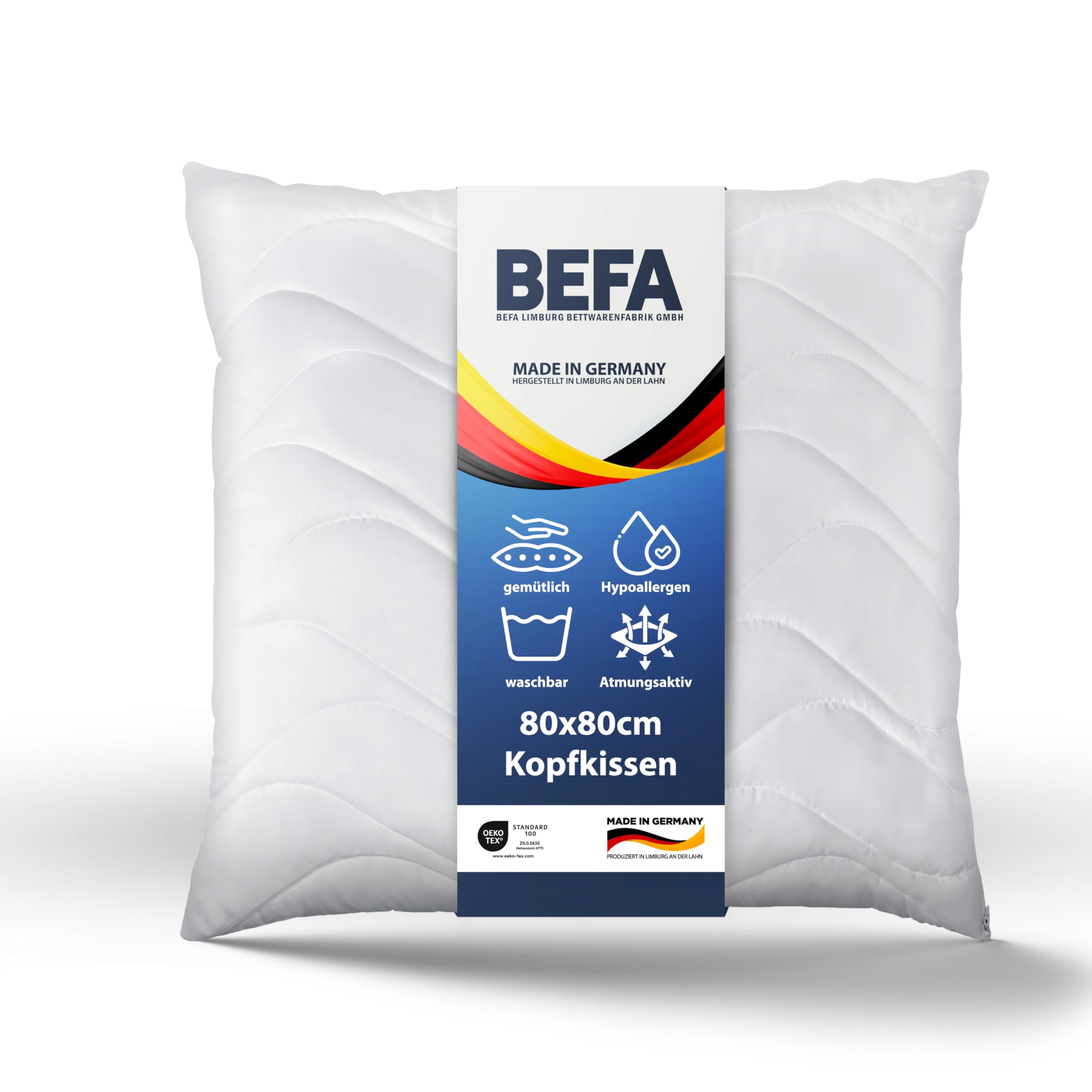 Kopfkissen 80x80 cm (2 Stück) | Mikrofaser mit Aloe Vera | 800g Füllgewicht/Stk | OEKO-TEX Klasse 1 | Made in Germany