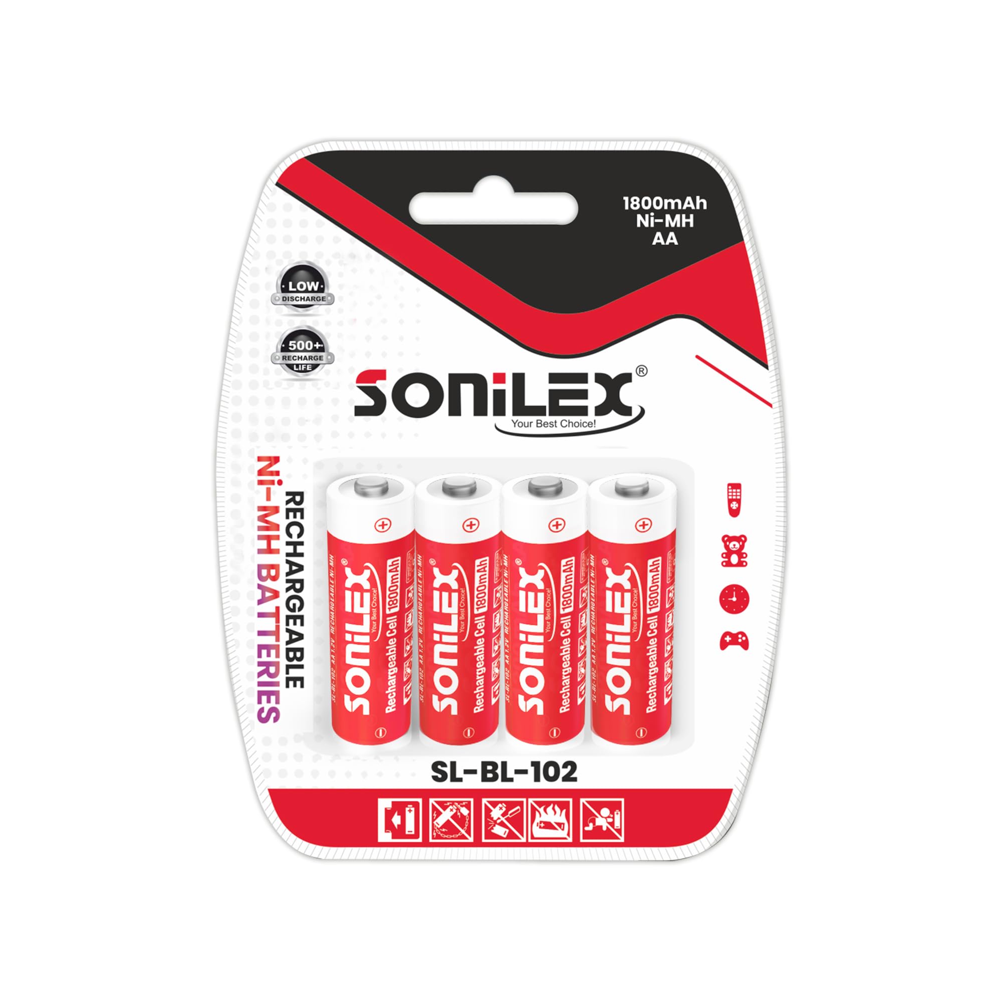 Sonilex AA Rechargeable Batteries 1800mAh Ni-MH High Capacity Cells for Remote, Toys, Camera & Wireless Devices (Pack of 4)-image-21