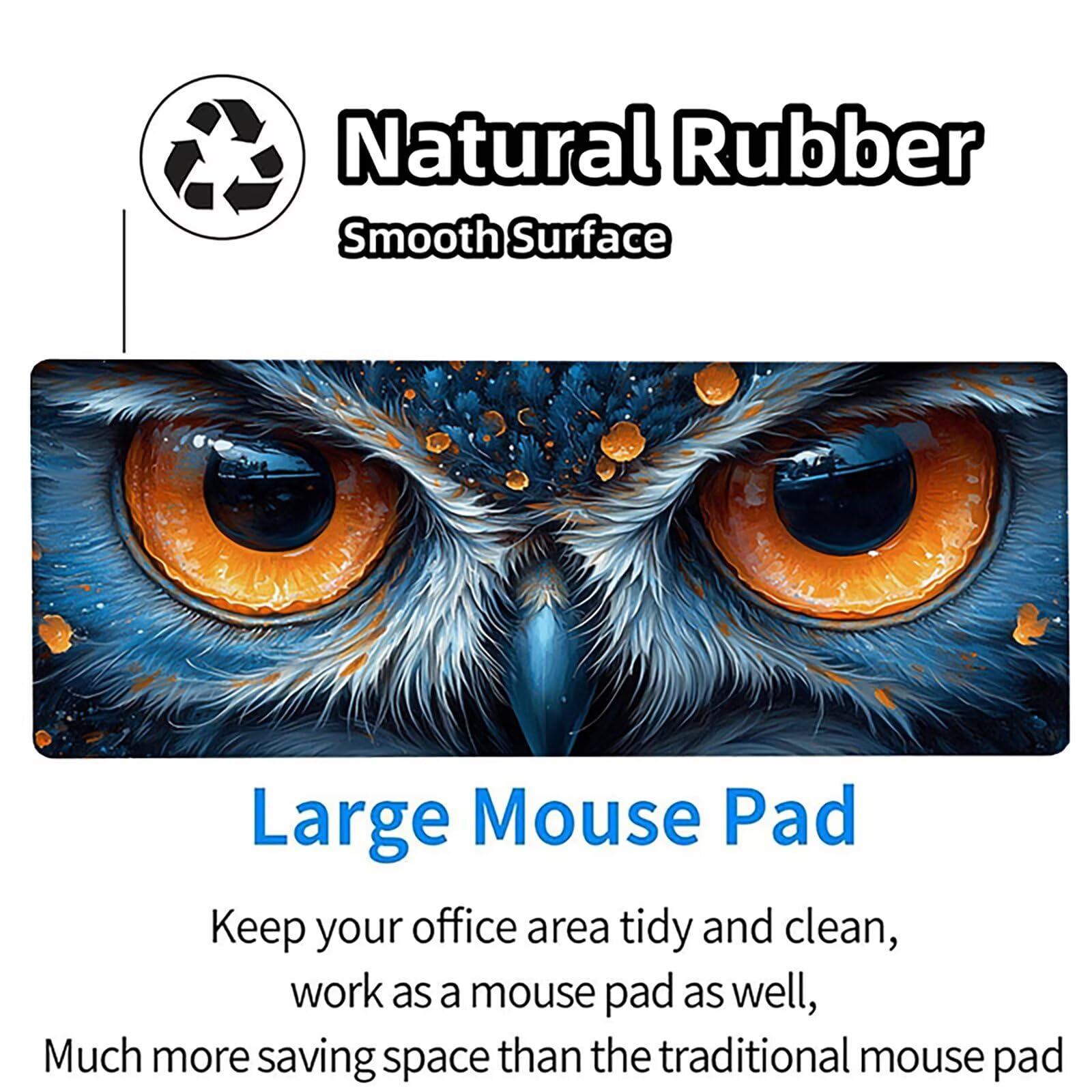 Tappetino Mouse XXL Gufo, Astratto Gaming Tappetino Scrivania 1200x600x3mm, Mousepad Grande con Base in Gomma Antiscivolo, Sottomano Scrivania con Bordi Cuciti, Ufficio Accessori Gaming, per PC K-4082