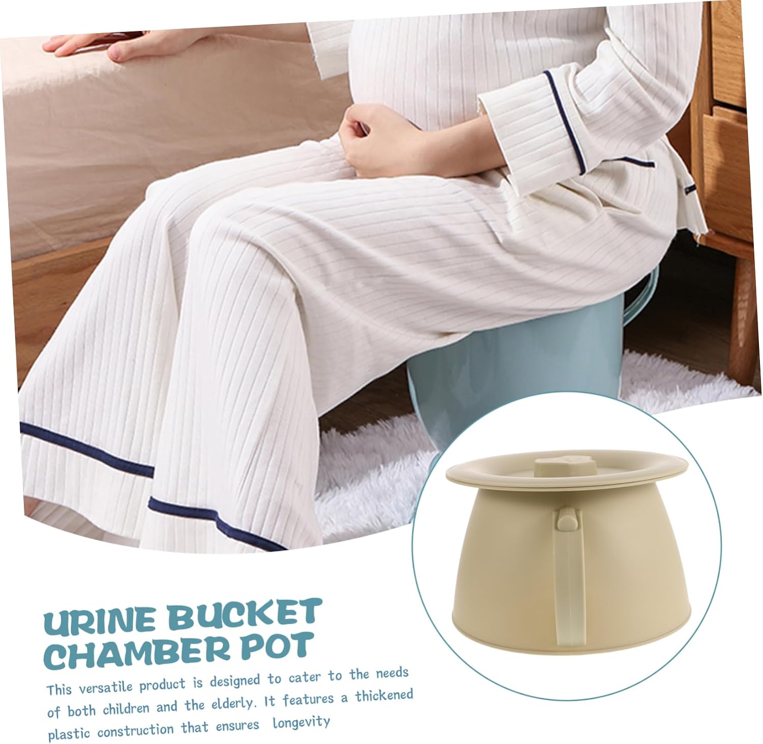 Bedside Urinal Bottle with Lid Lightweight Plastic Chamber Pot for Elderly Boy Girl Comfortable Design Space-Saving Pee Container for Home and Travel Light Yellow