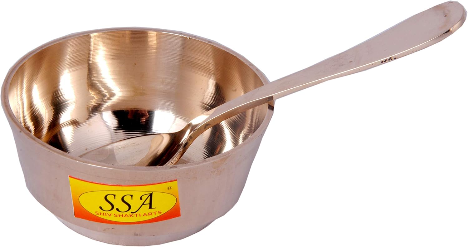 Shiv Shakti Arts Pure Bronze Kansa Bowl Katori with Spoon for Serving Food, Tableware(Kansi, Luxury Design Vol - 150 ML Each) - 2 Piece