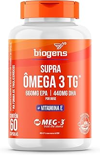Supra Ômega 3 + Vitamina E, 660mg EPA | 440mg DHA, selo internacional de qualidade MEG-3®, 60 cápsulas, Biogens