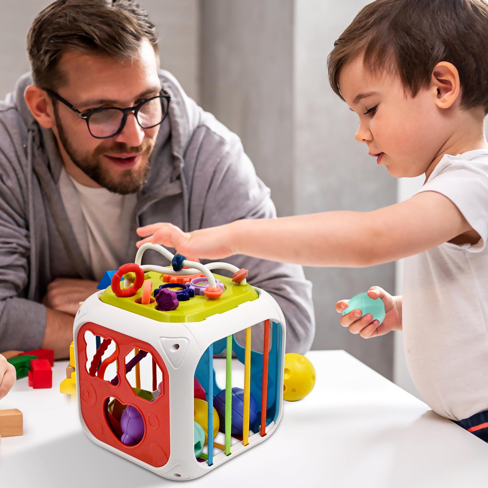 Zabawki sensoryczne Montessori dla dzieci w wieku 1 2 lat Chłopiec Dziewczyna Prezenty, Wielofunkcyjne zabawki edukacyjne 7 w 1 z sortownikiem kształtów, Klocki do układania dla małych dzieci Urodziny