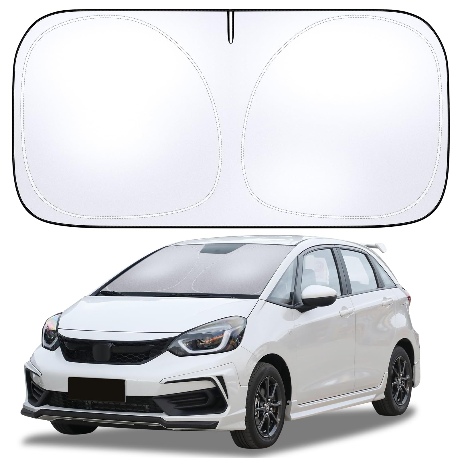 DIZA100 Car Windshield Sun Shade Reflective Titanium Silver Coating Blocks 99.9% Sun/Heat Car Window Shades Front Windshield Blocker Keep Car Interior Cool Small-57"x 27.5" for Compact Sedan,Small SUV