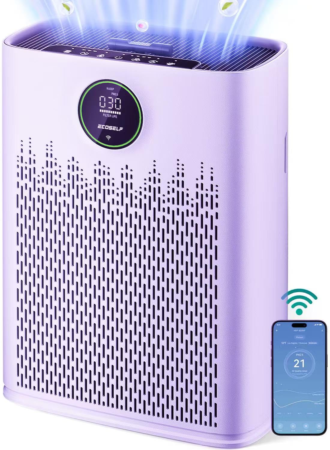 Smart Air Purifier for Home Large Rooms, with WiFi Control, Covers Up to 2400 Ft², Smart Mode, AQI Display, 22dB Sleep Mode & Aromatherapy with 2X-Power Filtration, HAP603WF, Bright White