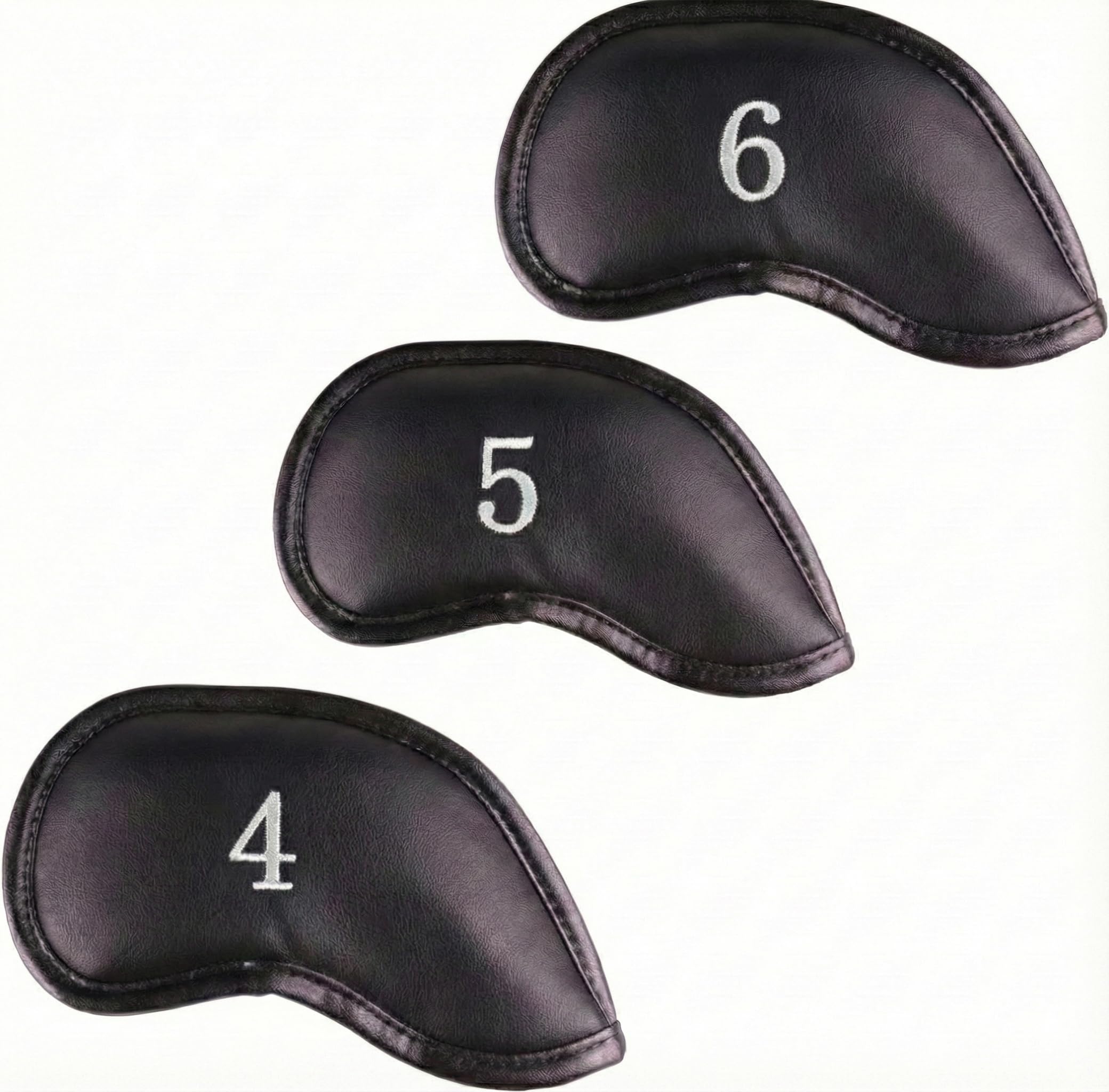 All Teed Up Premium Magnetic Leather Iron and Wedge Golf Club Head Covers | Set of 3 | Fits Most Clubs | Embroidered Club Label on Both Sides of Club Head Cover (4,5,6)