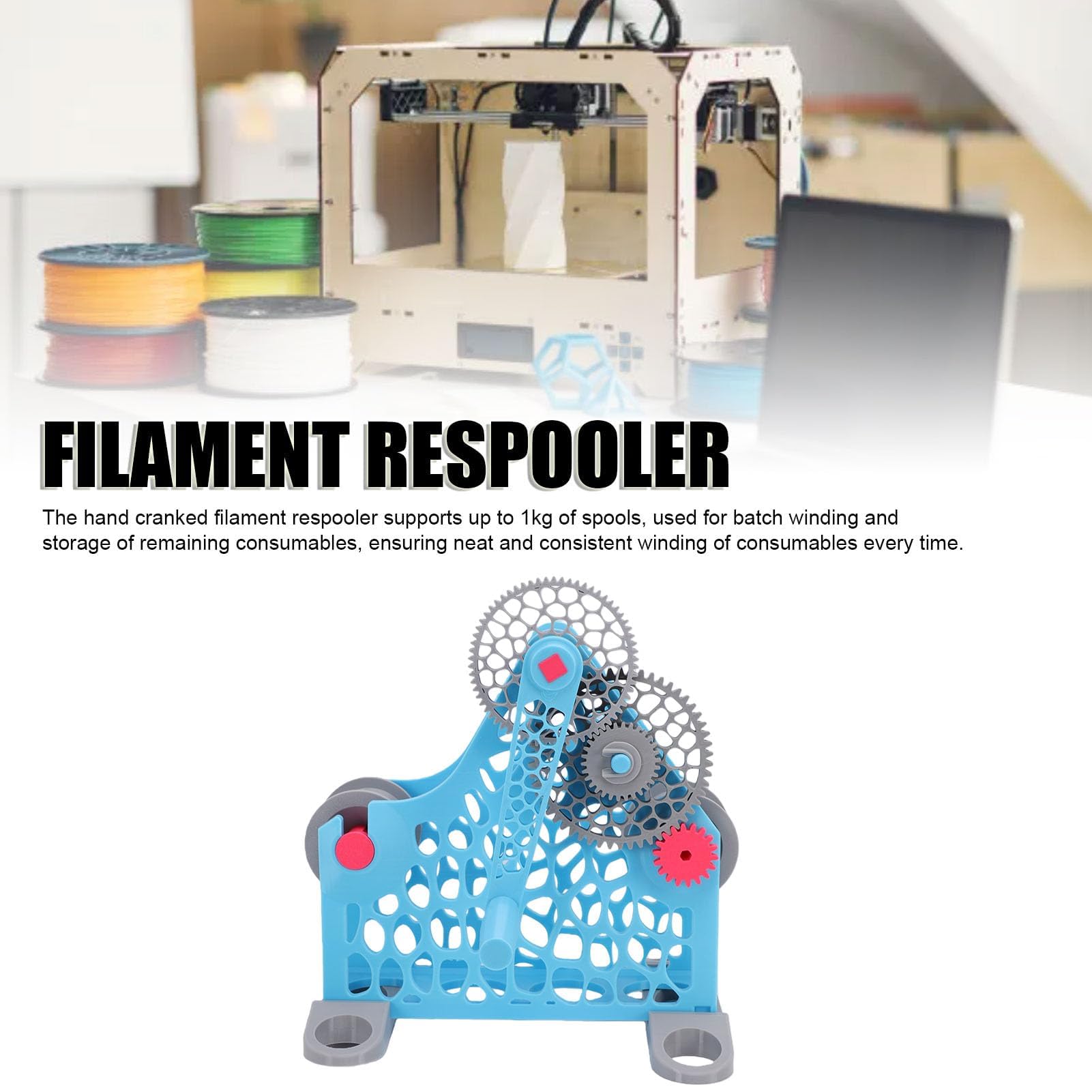 Rebobinador De Filamento, Rebobinador Manual Para Impresoras 3d | Diseño modular y fácil bobinado, bobina universal de 1 kg, para PLA, ABS, PETG, TPU, para entusiastas de la impresión.(B)