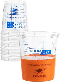 16 Oz Disposable Measuring Cups for Resin, Pack of 10 Clear Graduated Plastic Mixing Resin Epoxy Measuring Cups, Reusable Use for Paint, Epoxy Resin, Art, Kitchen - Liquid Mixing Cups
