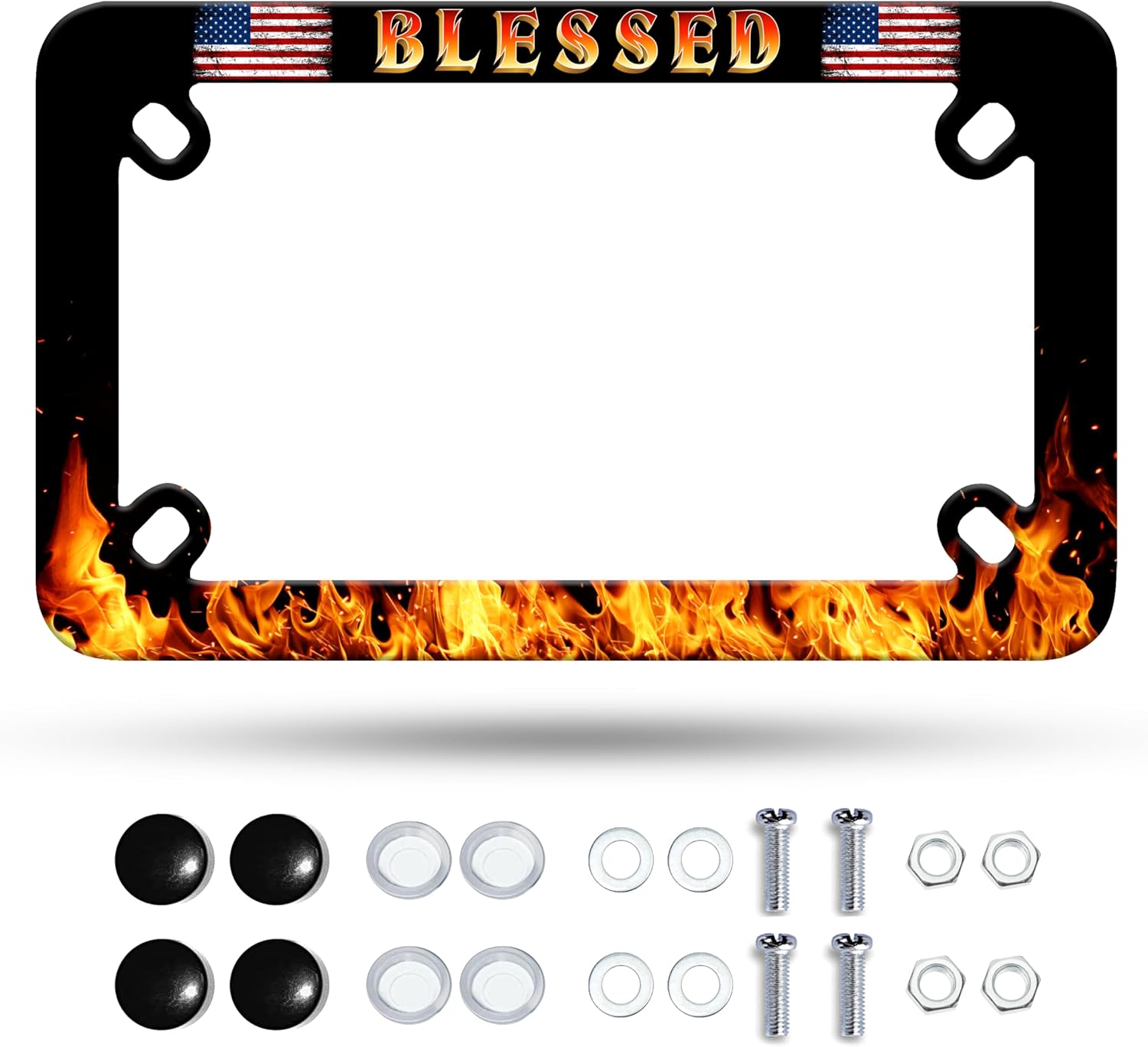 Motorcycle Classic American Flag License Plate Frame Stars and Stripes Stainless Steel Material Funny Motorbike License Plate Holder Motorcycle Accessories 7" X 4" Inch