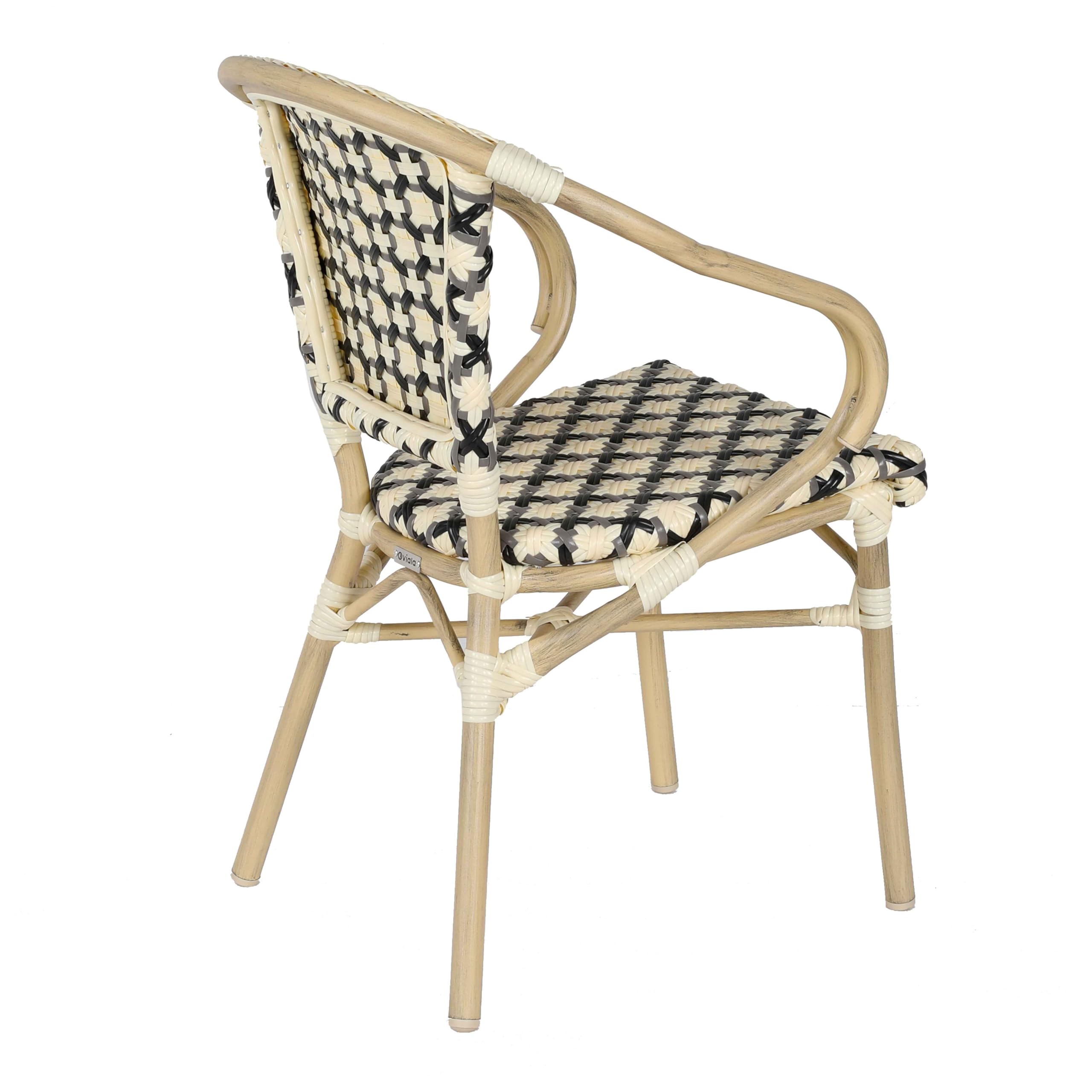 Oviala Fauteuil de terrasse bistrot Parisien en Aluminium et rotin Noir