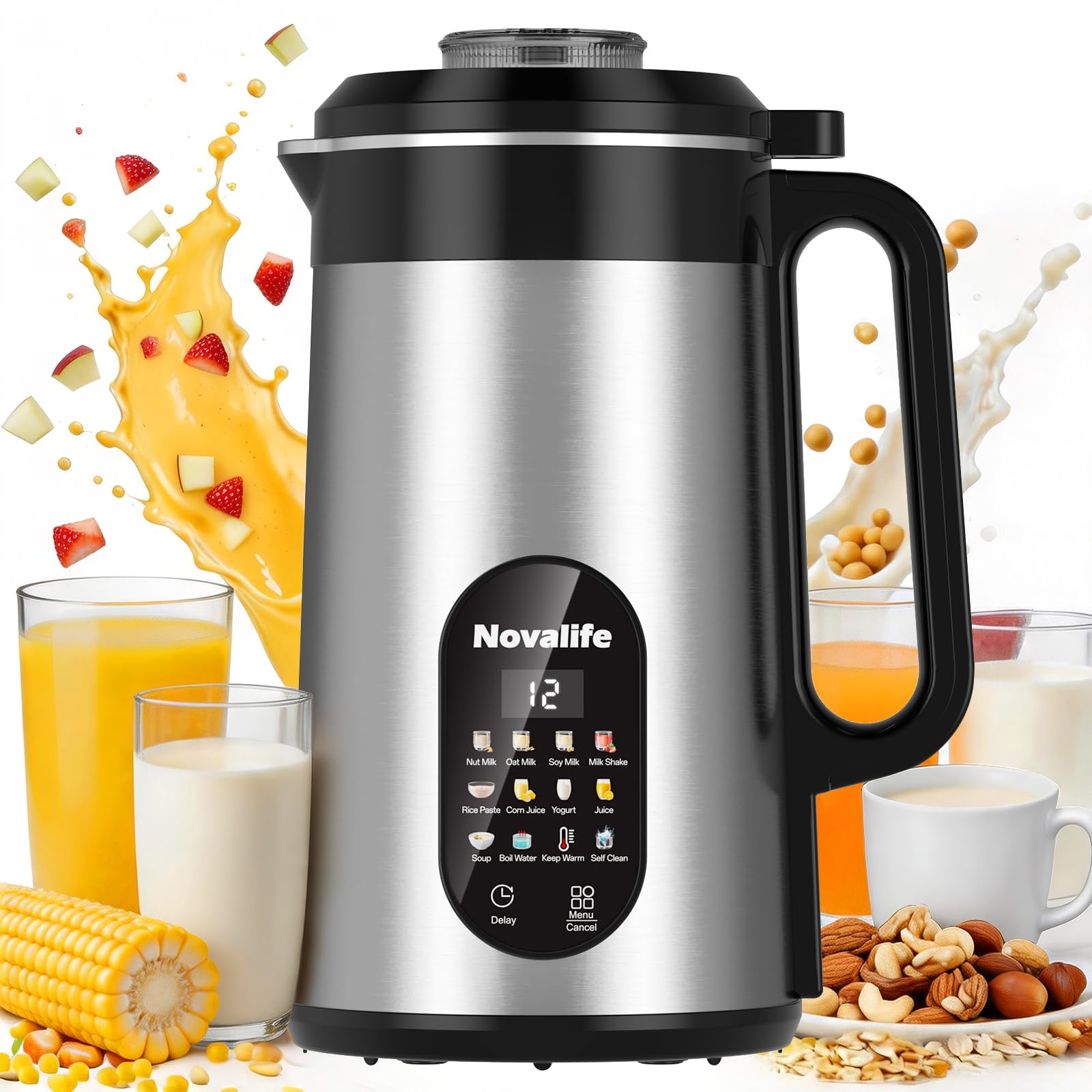 View 1 of 12 in 1 Nut Milk Maker Machine, 50oz Soy Milk Maker Blender, Homemade Soy Milk, Oat Milk, Juice, Almond Milk, Plant Based and Non Dairy Beverages,12H Delay Start/Self Cleaning/Keep Warm, Silver