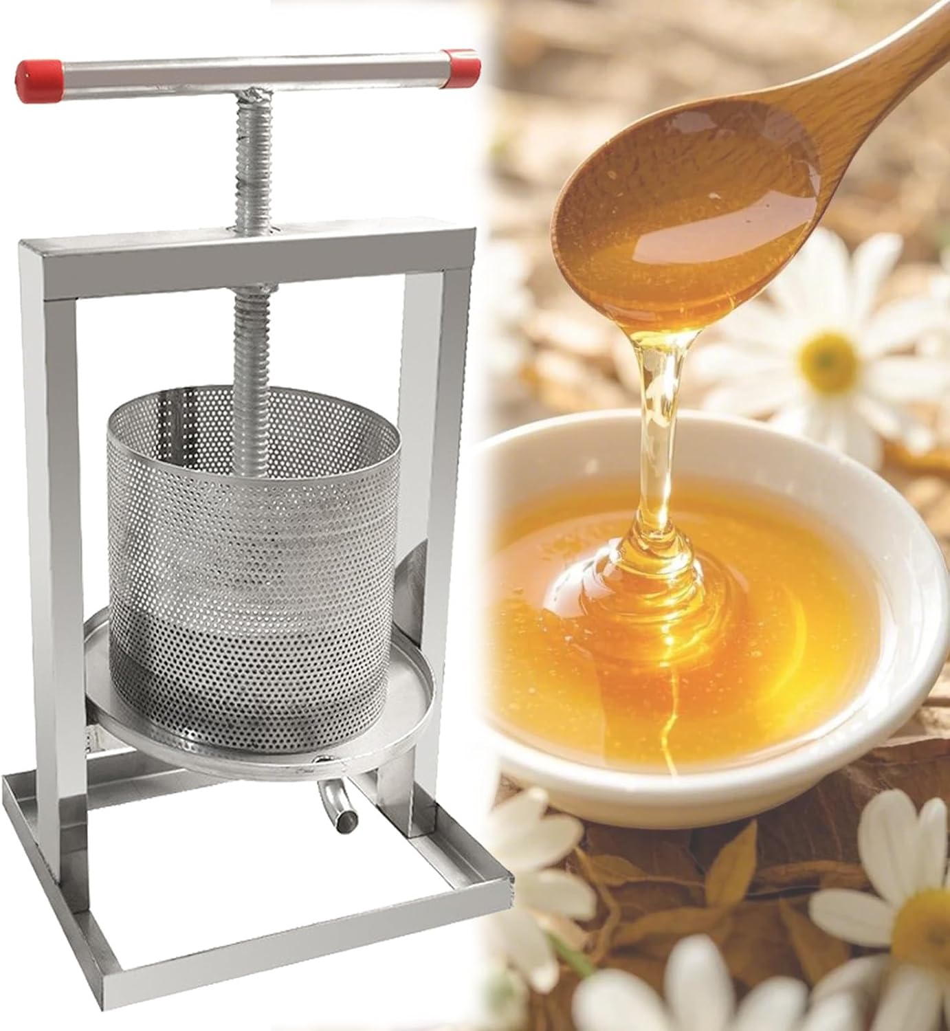 2L/4L/8L Fruit Press for Cider & Wine Making, Manual Honey Percolator with Filter Bag, Ideal for Homemade Natural Juice & Grape Extraction