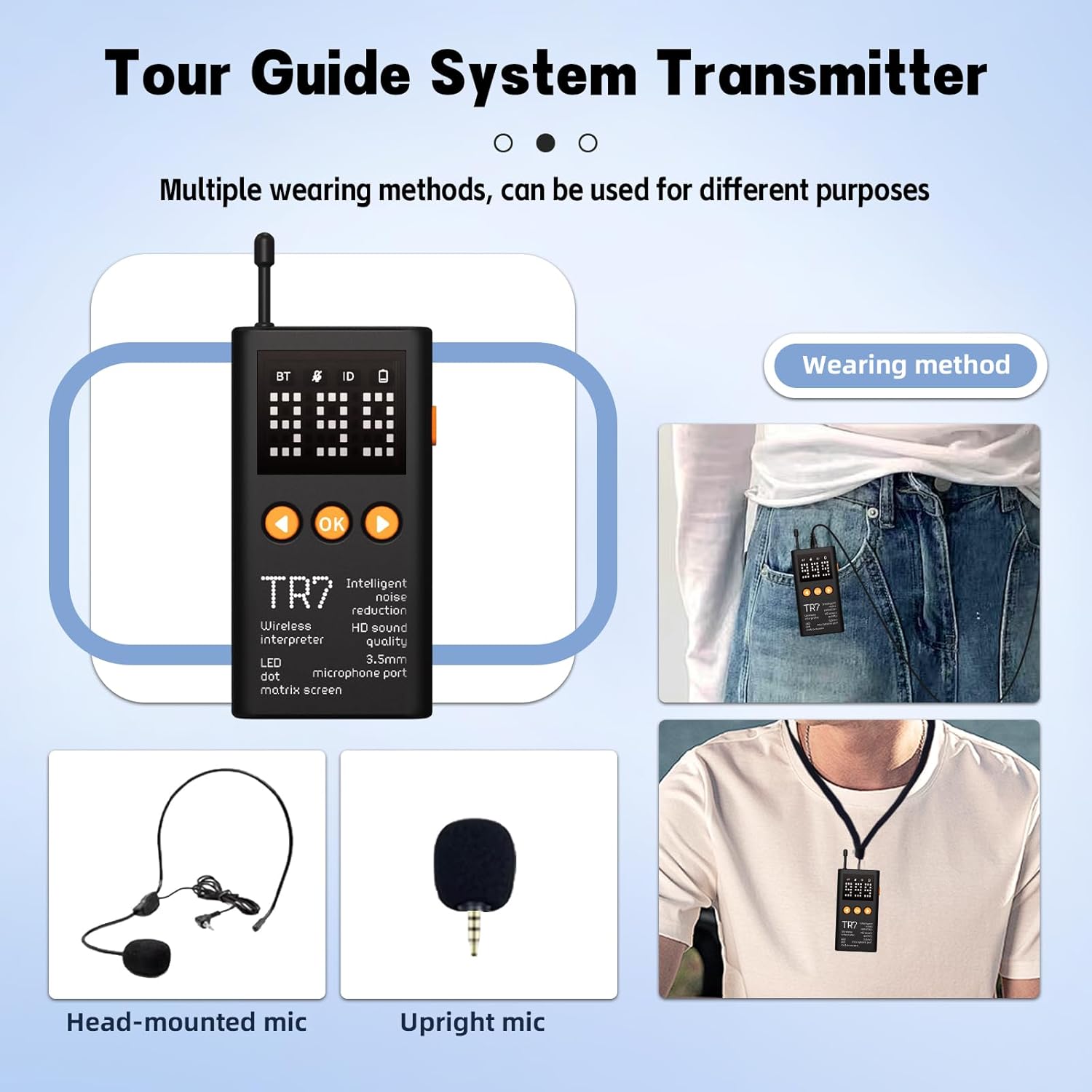 Wireless Tour Guide System, Wireless Microphone 1 Transmitter and 10 Receiver, Easy to Set Up, Intelligent Noise Reduction, Sound System for Church/Plant Tour/Group Travel/School