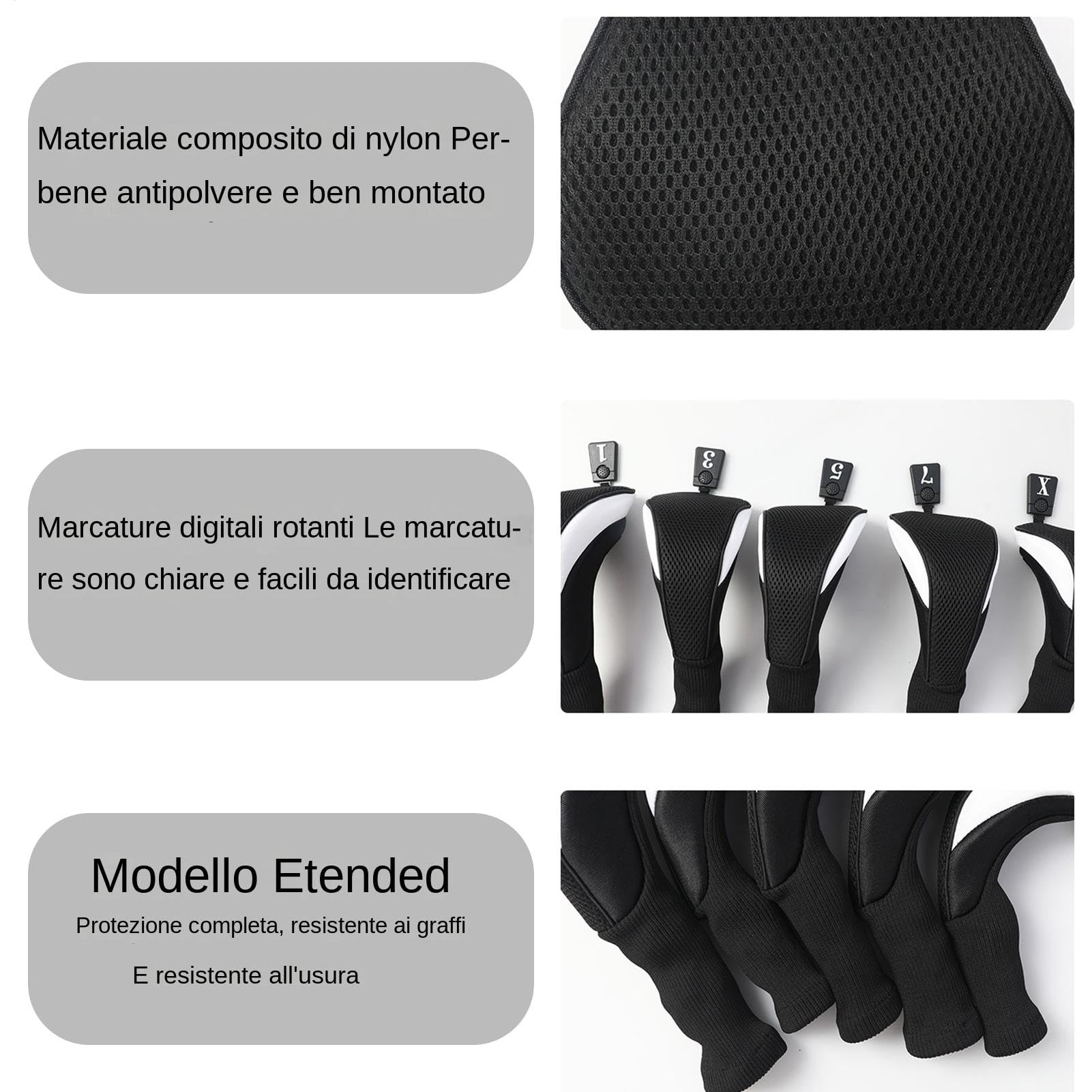 Copricapo per mazze da golf, copricapo per mazze da golf,5 pezzi Copricapo ibrido da golf Copri mazze protettive per collo lungo - Copricapo ibrido in legno con etichette numeriche Copricapo protettiv