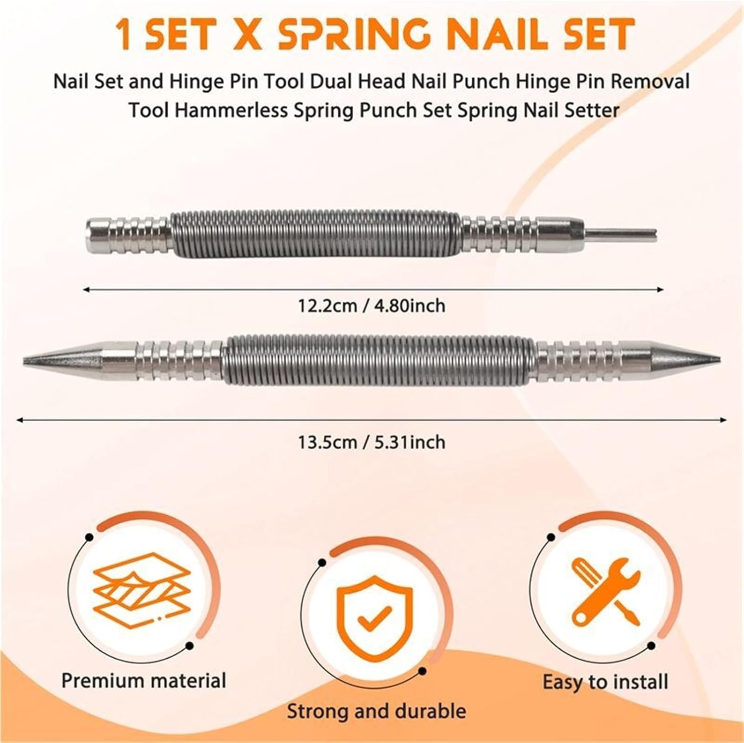 Spring Nail Punch Nail Set And Hinge Pin Tool Dual Head Punch Removal Hammerless Spring Setter