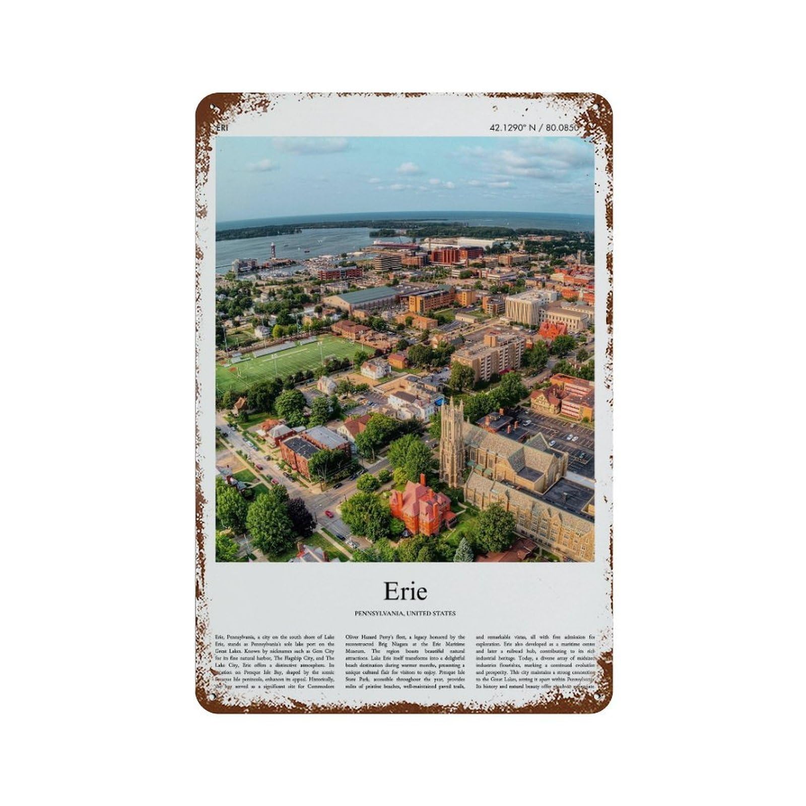 xiaoxiaoshen Erie Pennsylvania, United States, USA City Scenery Wall Decor Art Metal Tin Poster Modern Home Decor Art Home Bar Shop Decorations Vintage Sign 30x20cm