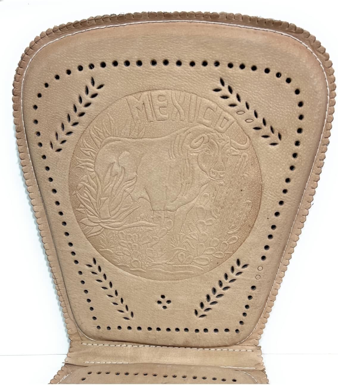 Leather Car Seat Cushion Body Positioner, Respaldo De Cuero Mexican Art, Bull Decorated