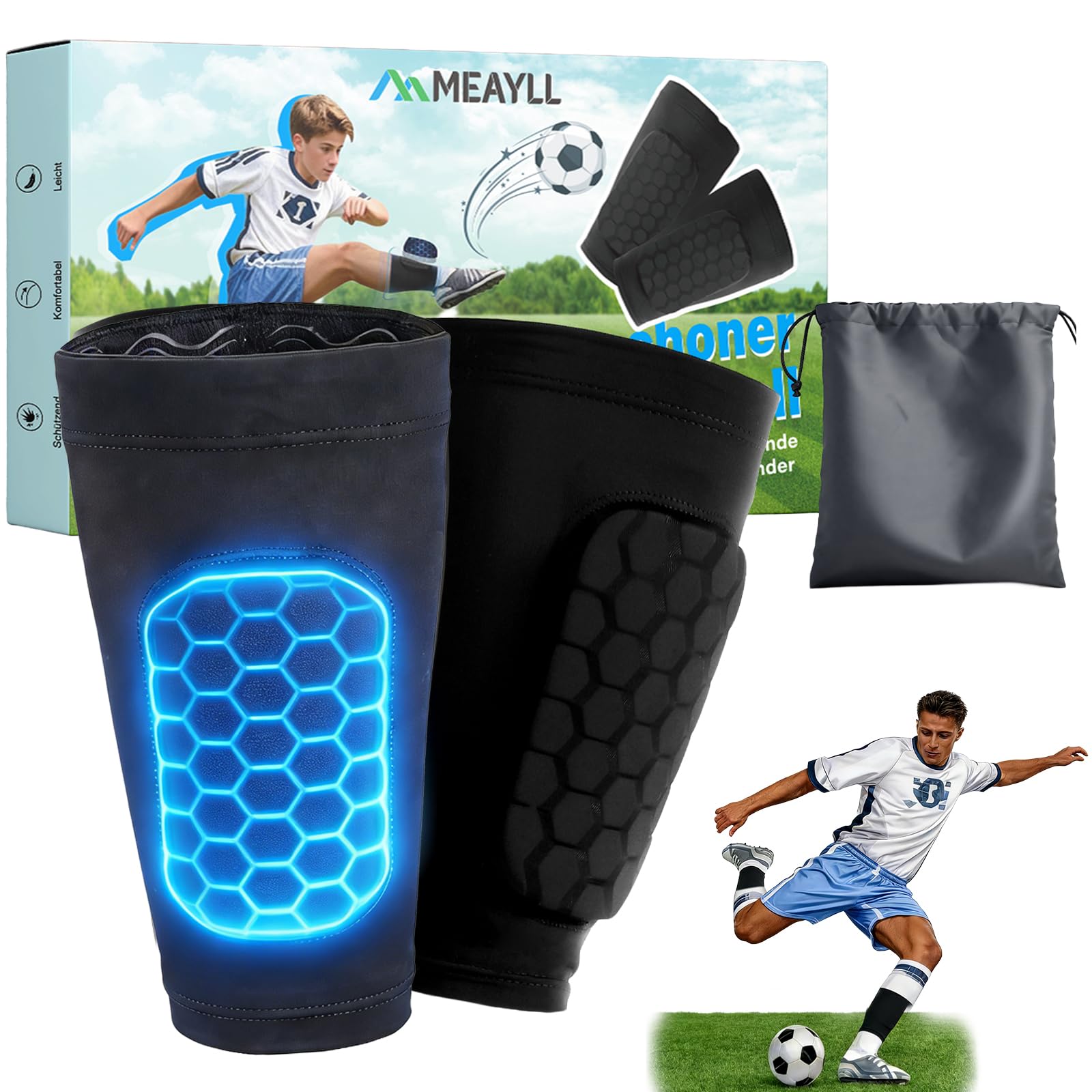 Schienbeinschoner Kinder Fussball Premium 3in1 Kleine Integrierte Schienbeinschoner Erwachsene für Skifahren,Fußball,Ski -2026 Leichte Shin Pads Herren Damen Atmungsaktiv & rutschfest (35g/1 Paar