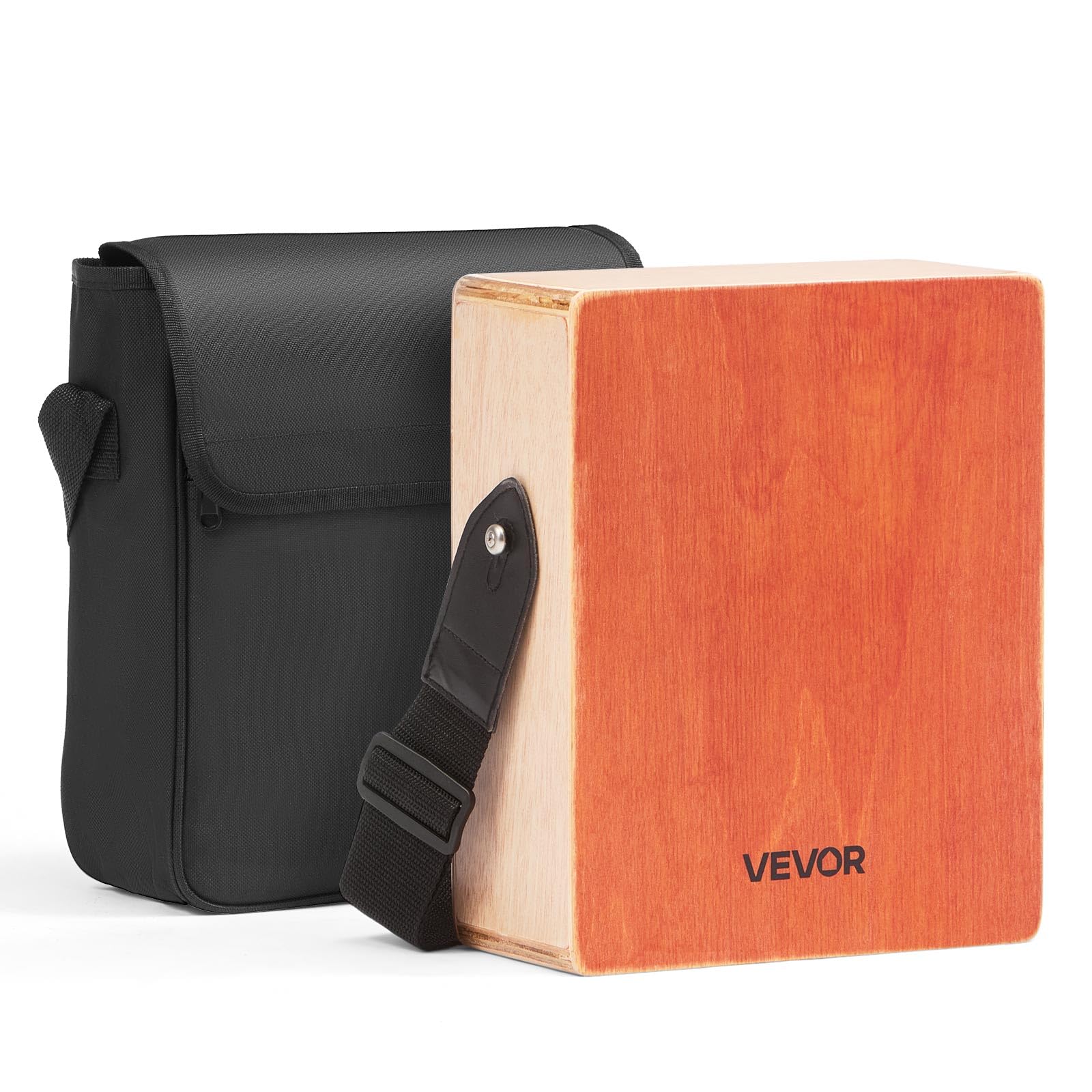 VEVOR Bęben Cajon Box z wewnętrznymi strunami gitarowymi, lekkie, drewniane pudełko perkusyjne, przenośny instrument perkusyjny z torbą podróżną, regulowany pasek, dla początkujących i