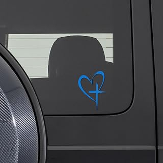 Love Cross Sticker Decal, Heart Car Decal, 15 * 10 cm Faith Love Heart Cross Sticker, Car Accessories Weatherproof Vinyl Stickers Universal for Car Window Laptop (Reflective Blue, 15 * 10cm)