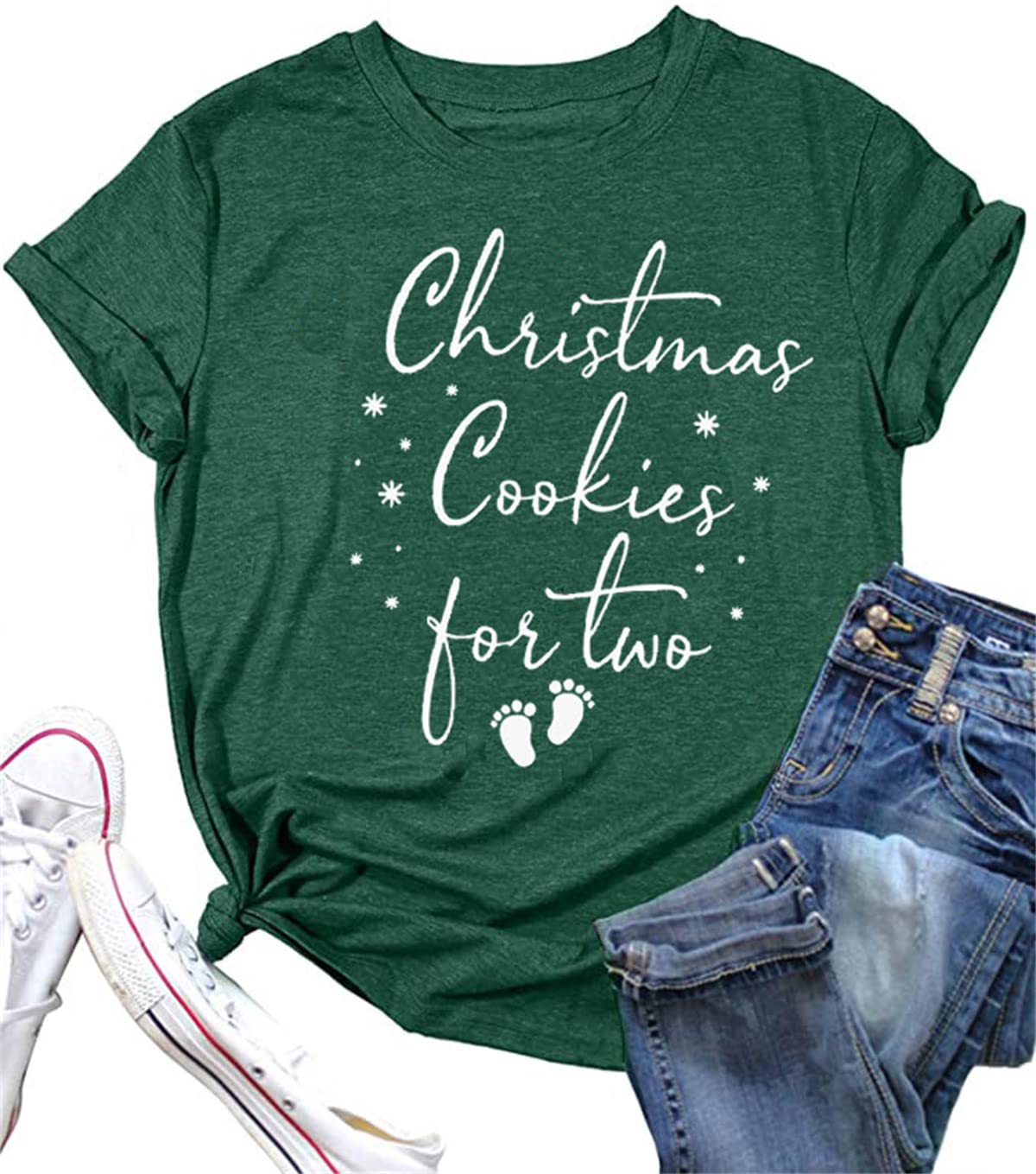 Christmas Pregnancy Shirt Merry and Pregnant Funny Cute Maternity Tees Xmas Graphc Pregnancy Announcement Short Sleeve Tops