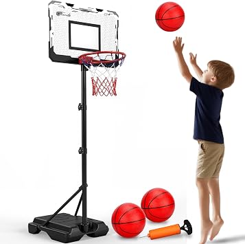Kids Basketball Hoop Toy, Adjustable Height 37.8-74.8 Inch Portable Toddler Basketball Stand with Base/3 Balls for Indoor Outdoor Backyard Play Game Toy, Gift for Boys Girls