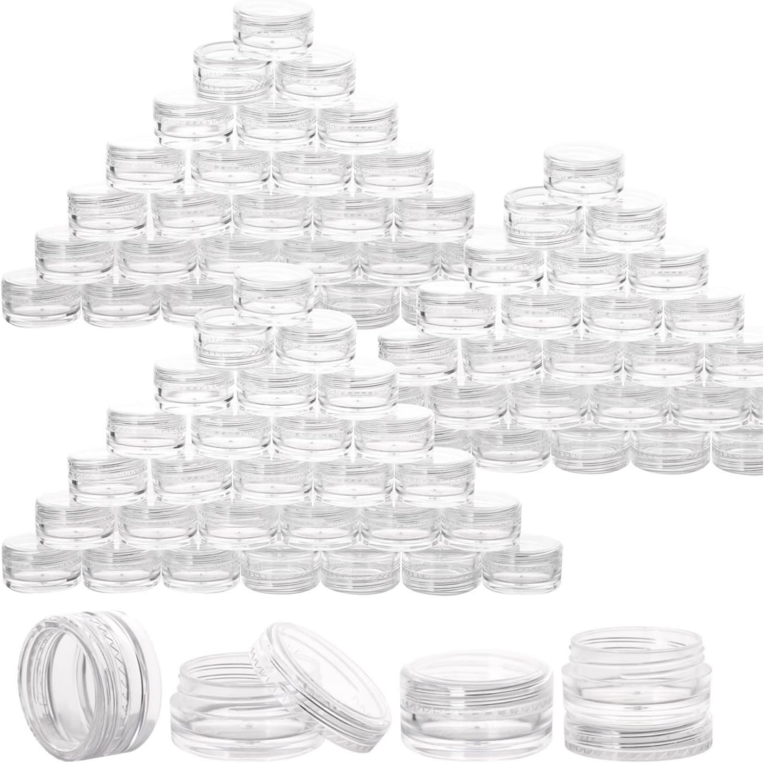 100 Count 10g Sample Jars with Lids Makeup Jars Plastic Lip Scrub Containers TSA Approved Cosmetic Containers for Traveling - Clear