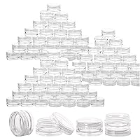 Vista 21 de Juego de 5 recipientes (20 piezas) apilables para cosméticos con tapas de rosca y etiquetas, tarros vacíos de plástico transparente de 0.35 onzas