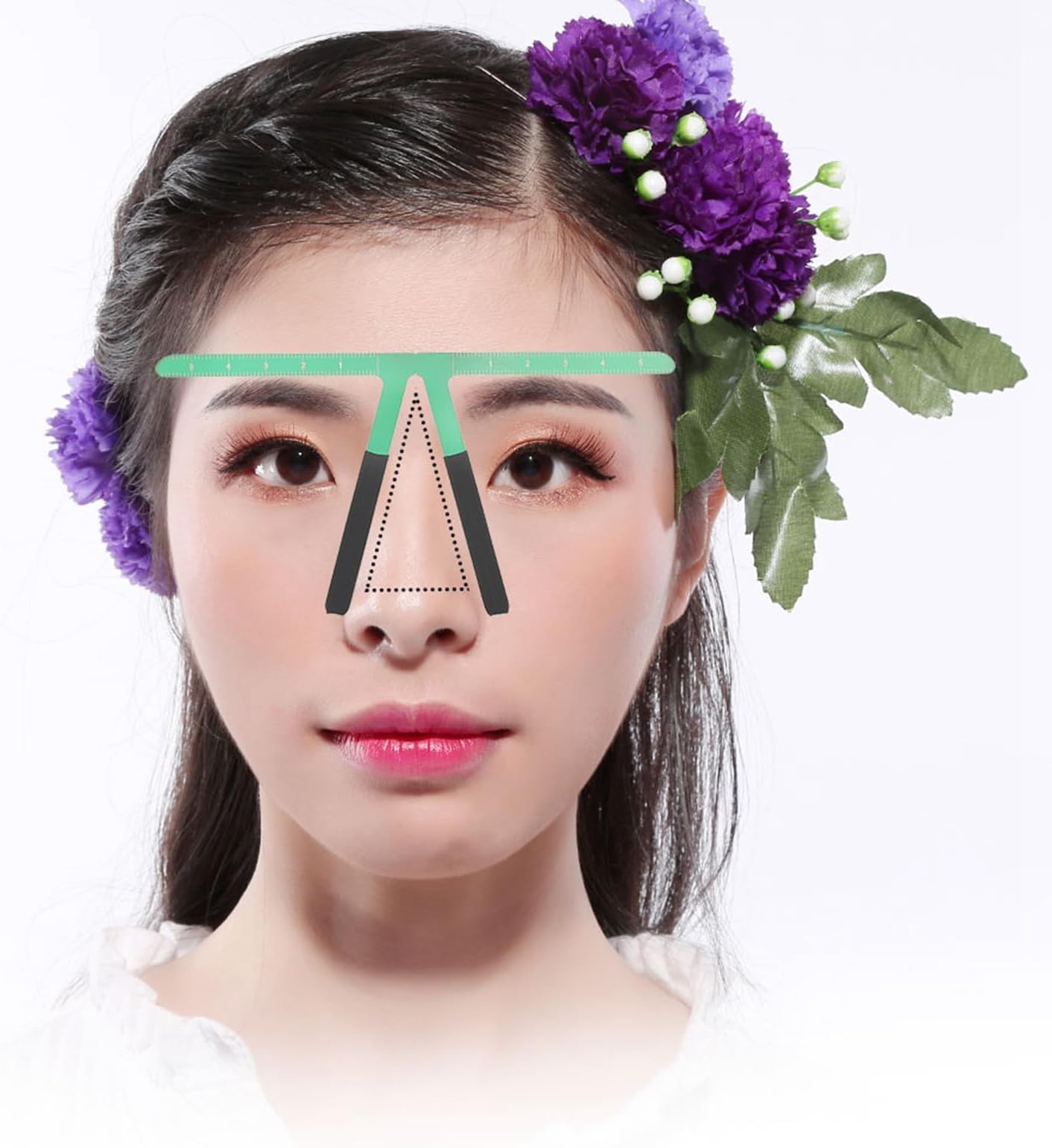 Generic Permanent Eyebrow Makeup Tool Durable Shaping Measure Tool for Symmetrical Brows, Alloy Eyebrow Ruler Reusable Shaping for Makeup Measuring, Purple/Green/Blue/Gold, 5.5 X 2.8", Ideal for