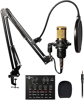 ROSG Condenser Microphone Bundle, BM-800 Mic Kit with Live Sound Card, Adjustable Mic Suspension Scissor Arm, Metal Shock Mount,for Studio Recording & Broadcasting (Gold)