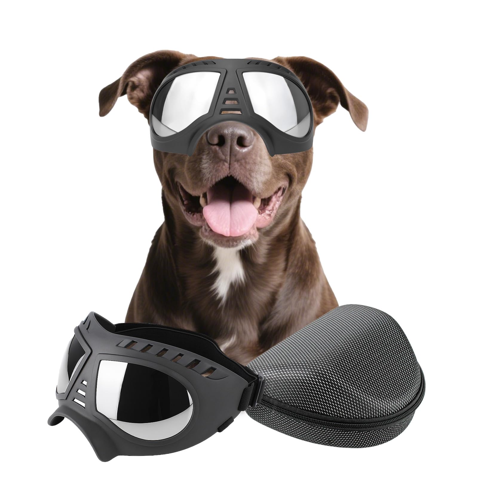 Dog Goggles for Medium Large Dogs Anti-UV Wind Protection Eye Protection Pet Sunglasses with Adjustable Straps, Black