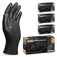 PROGRIP Einweghandschuhe Diamant Grip, Schwarz, Einmalhandschuhe Extra Stark, Nitrilhandschuhe Gr. L, 2x dicker, Handschuhe Einweg, Arbeitshandschuhe für Werkstatt & Montage, 50 Stk/Box