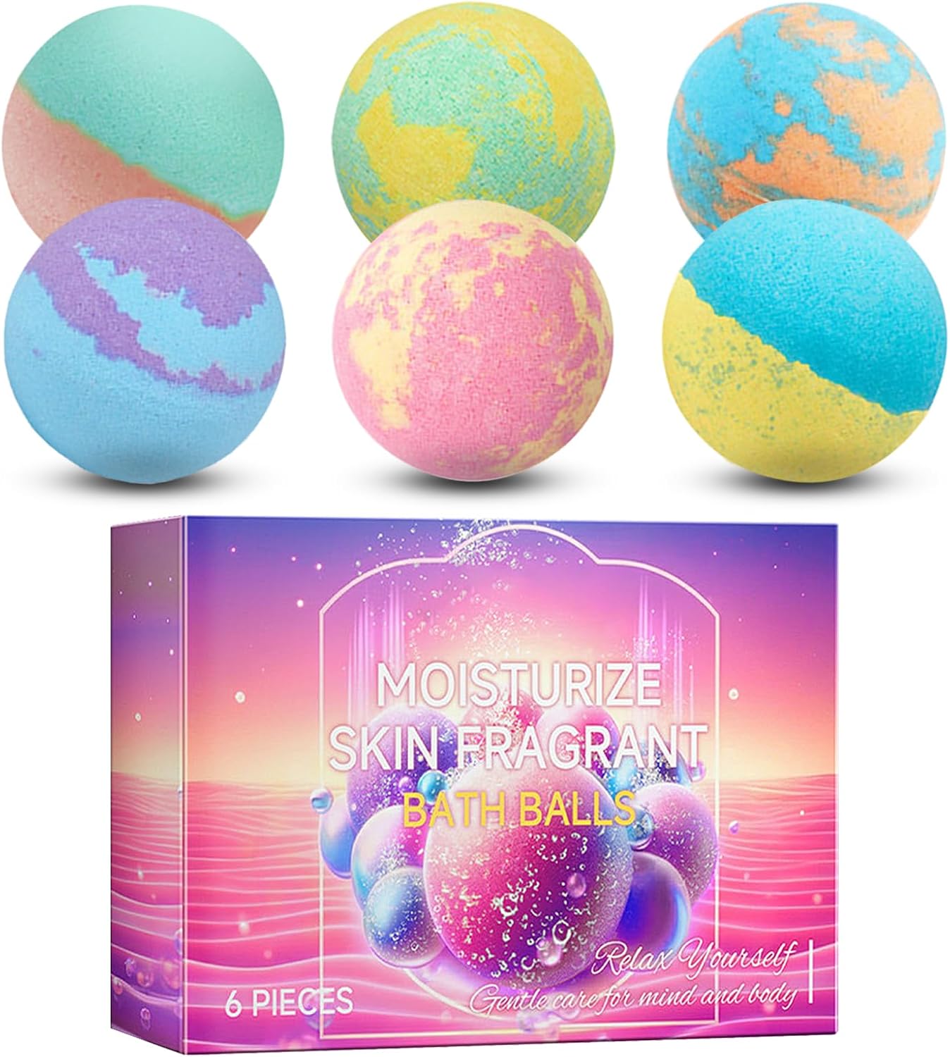 6PCS Bath Bombs Gift Set,Moisturizing Bubble Bath Bomb,Organic Bath Bombs for Women and Men,Relaxing Handmade Body Bath Ball,Gentle Bathbombs,Gift Idea for Birthday