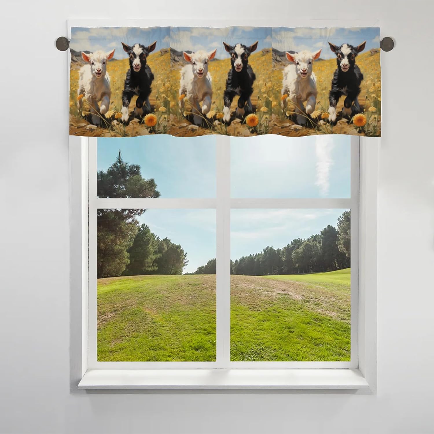 Two Color Sheep Curtain Valance Thermal Insulated Short Window Curtain Valances for Living Bathroom Bedroom Cafe Blackout Country Curtains Dual Rod Pocket Privacy Decor 52" W x 12" L