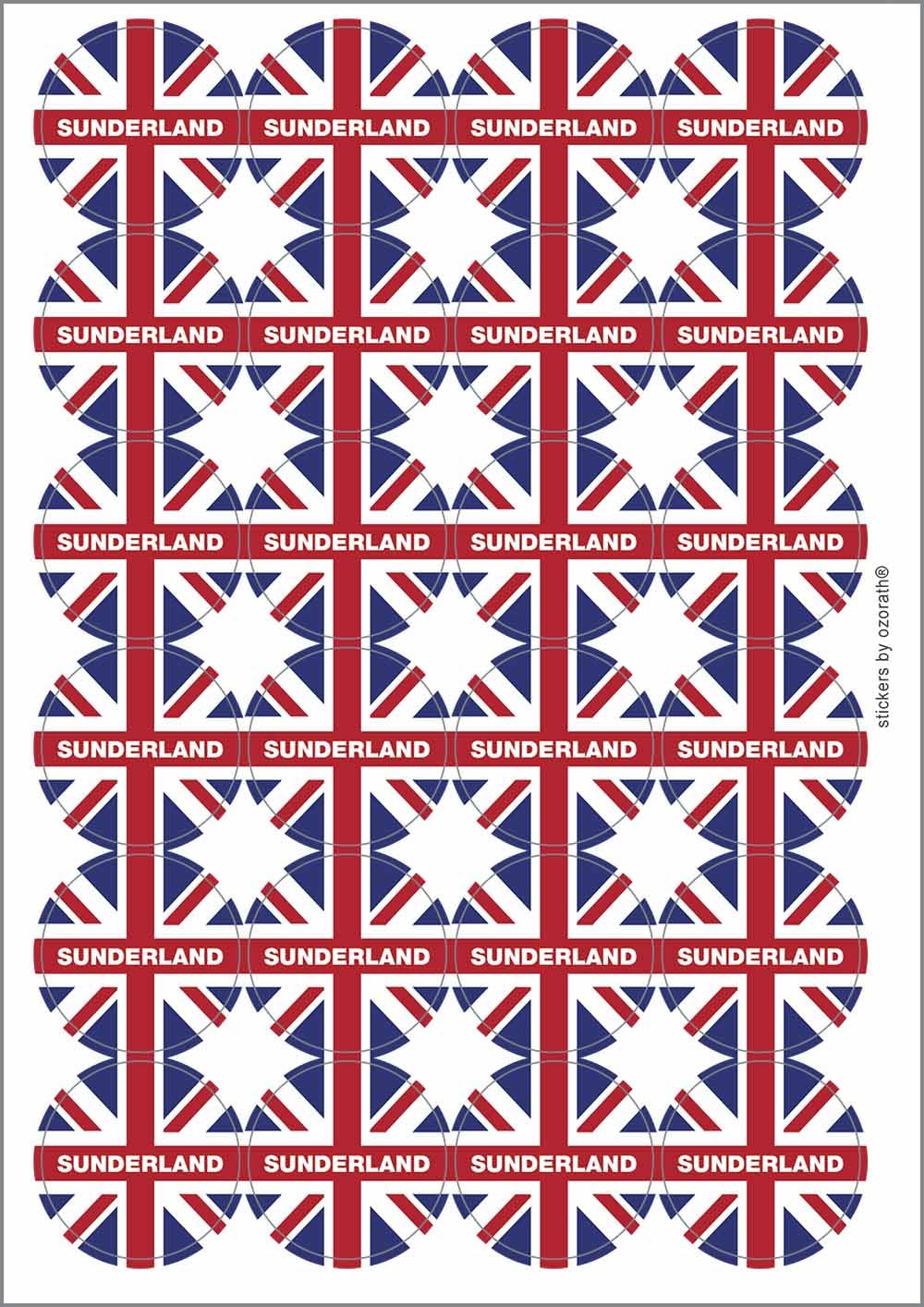 Sunderland Union Jack Circular Matt Paper Stickers A4 Sheet of 24 (Each Sticker is 45mm Diameter)
