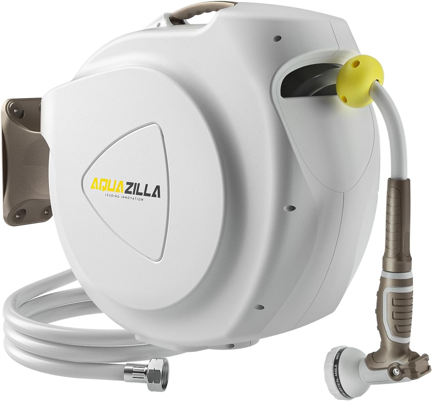 Retractable Garden Hose Reel, 5/8 in 65+6 ft, Heavy Duty Wall Mounted Water Hose Reel, Spring Power Automatic Rewind, Any Length Lock, 180° Swivel Bracket, 10 Pattern Spray Nozzle