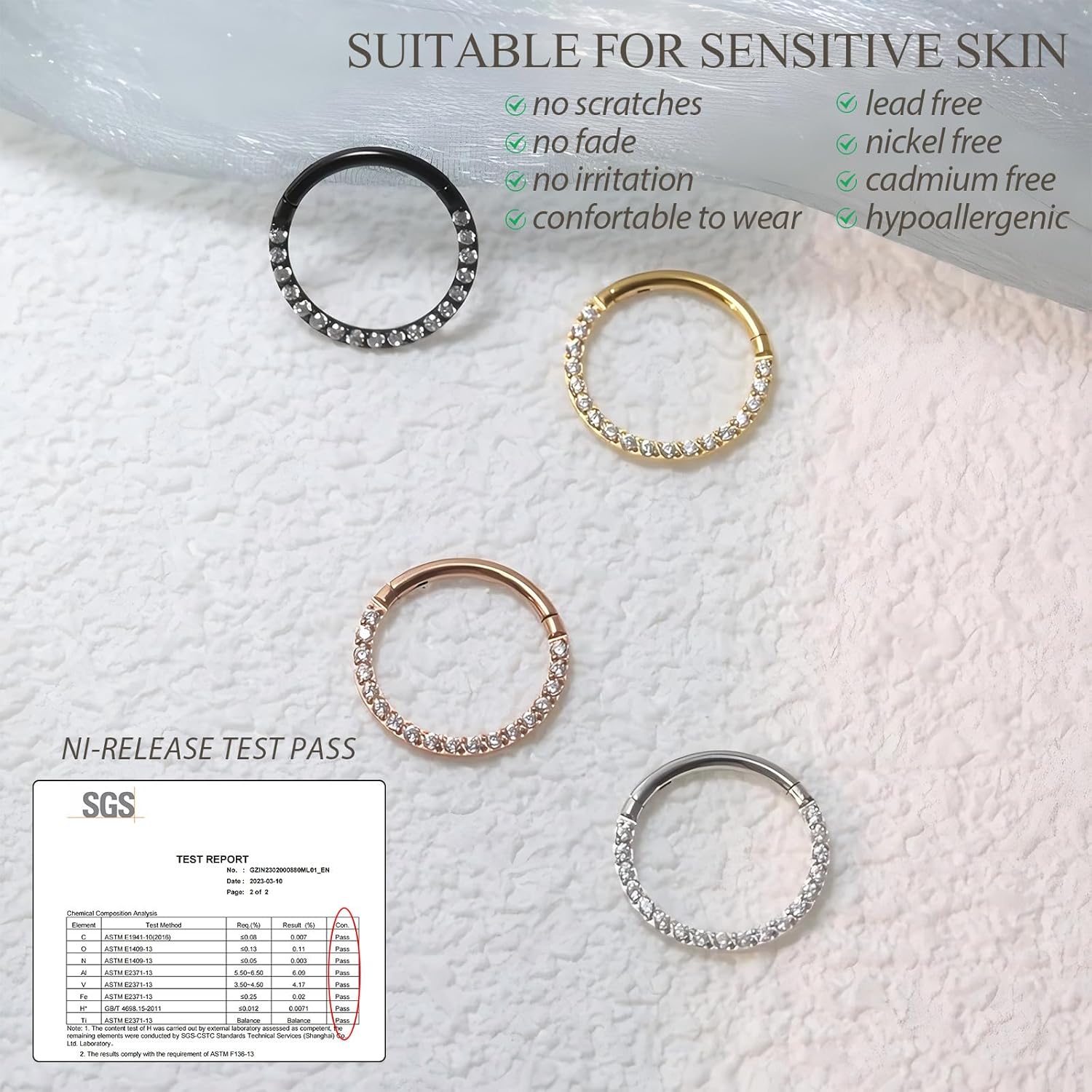 PEAKLINK 16G 18G 316L Stainless Steel CZ/OPAL Septum Piercing Septum Clicker Ring Hinged Nose Ring Daith Earrings Conch Piercing Jewelry Helix Cartilage Tragus Lobe Belly Hoop Earring - Image 3