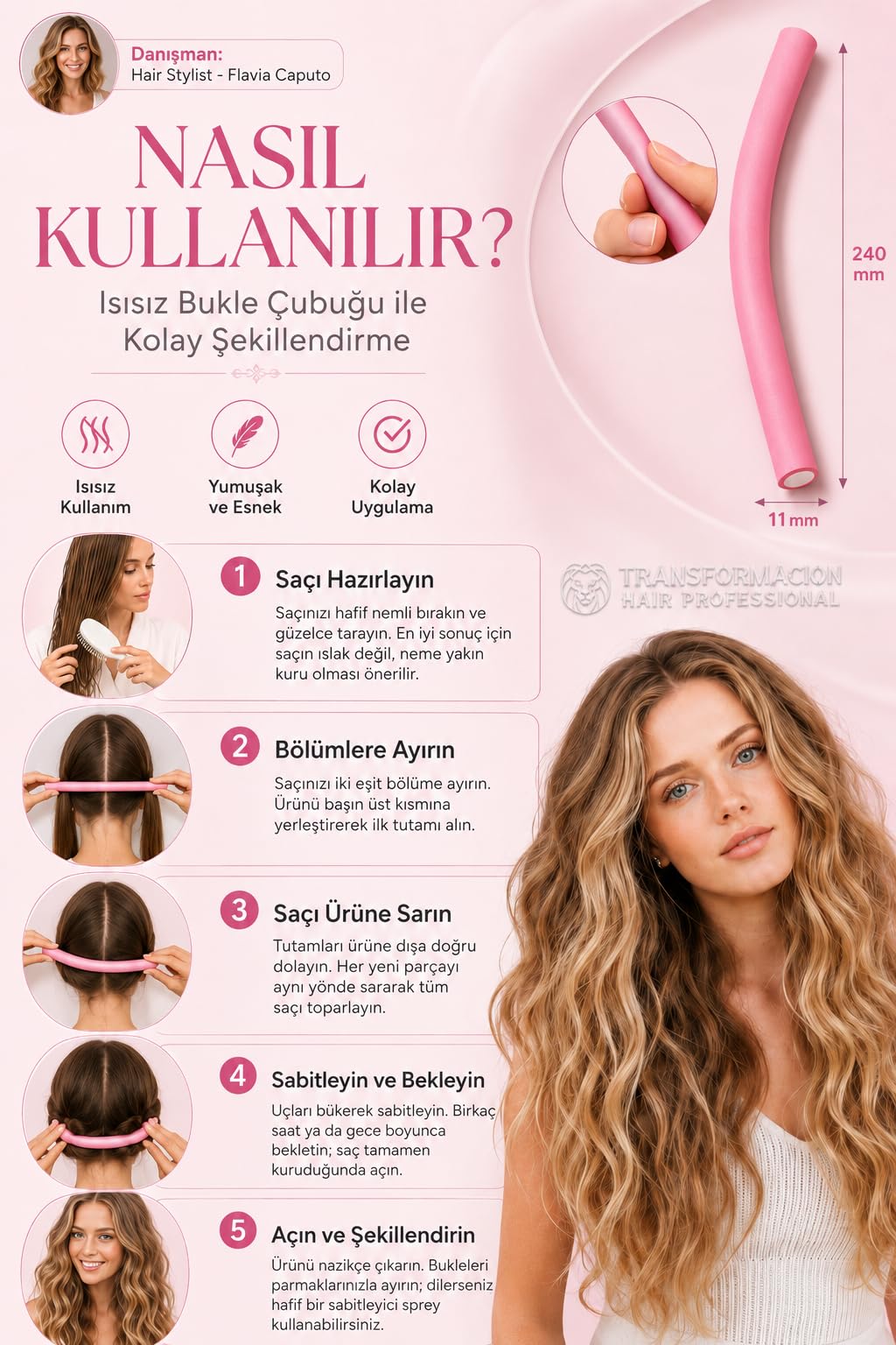 Transformacion 20'li Mega Set Sosis Bigudi 17mm | Kalın ve Dolgun Su Dalgası için Isısız Esnek Saç Şekillendirici 721915