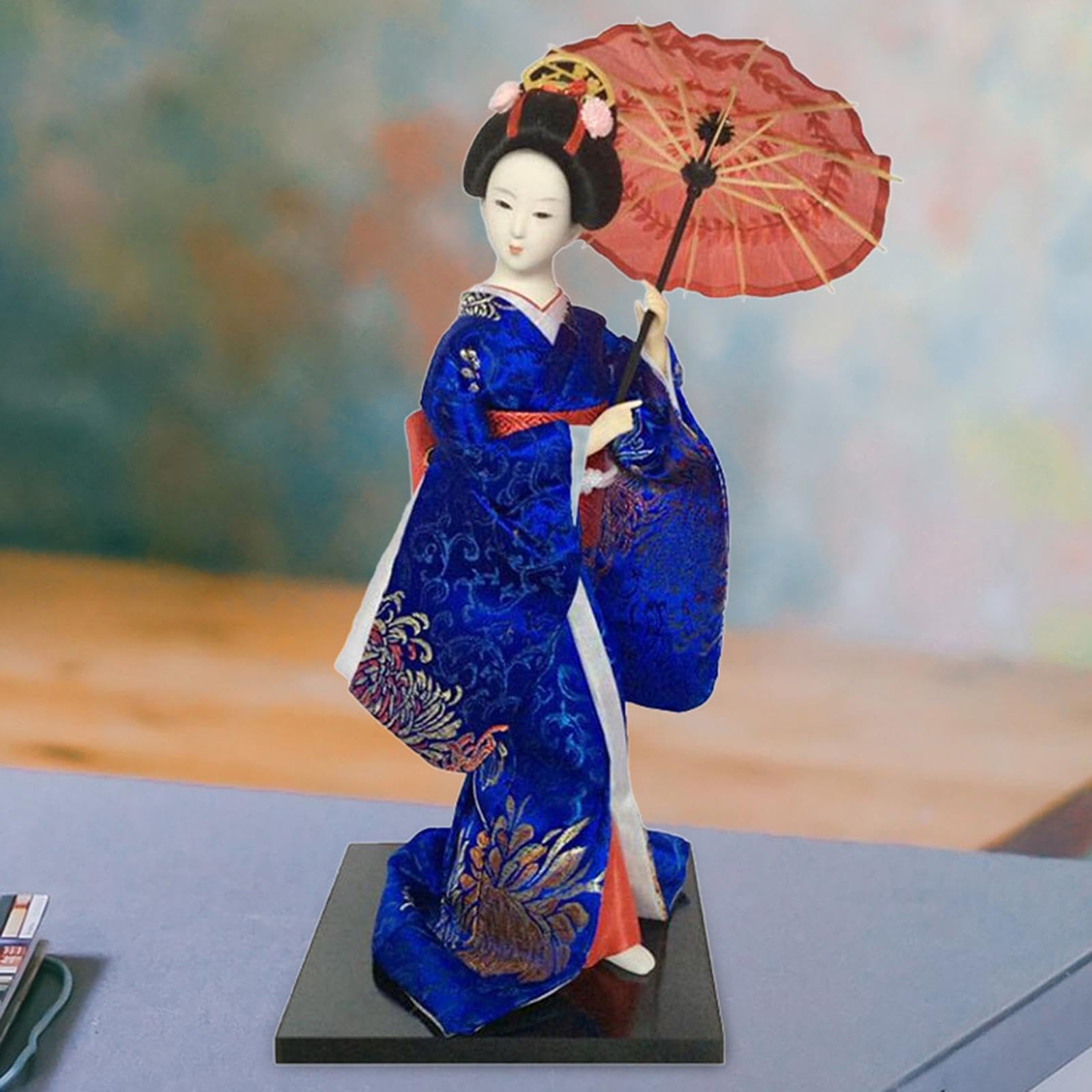 Japanese doll 　日本人形　青　着物　傘　舞妓　kimono Amazon.com: Fenteer 12inch Japanese Geisha Lady Statuette