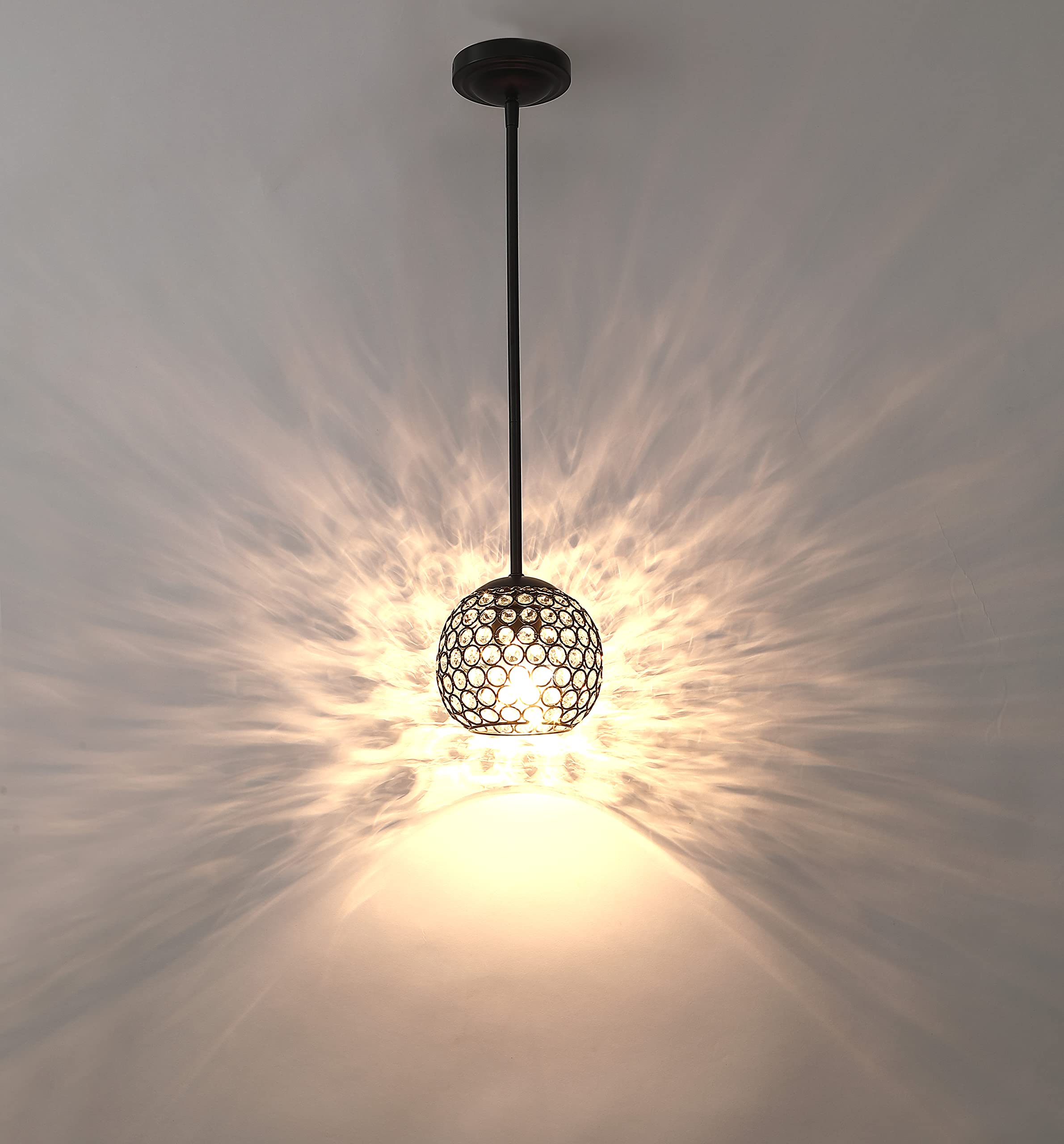 Dolaimi House 2 Pack Indoor Mini 1 Light Pendant Ceiling Light with Polyhedral Crystal Chandelier Shade,semi Flush Mount for Foyer Dining Room Family Room (Oil Rubbed Bronze Finish UL Certification)