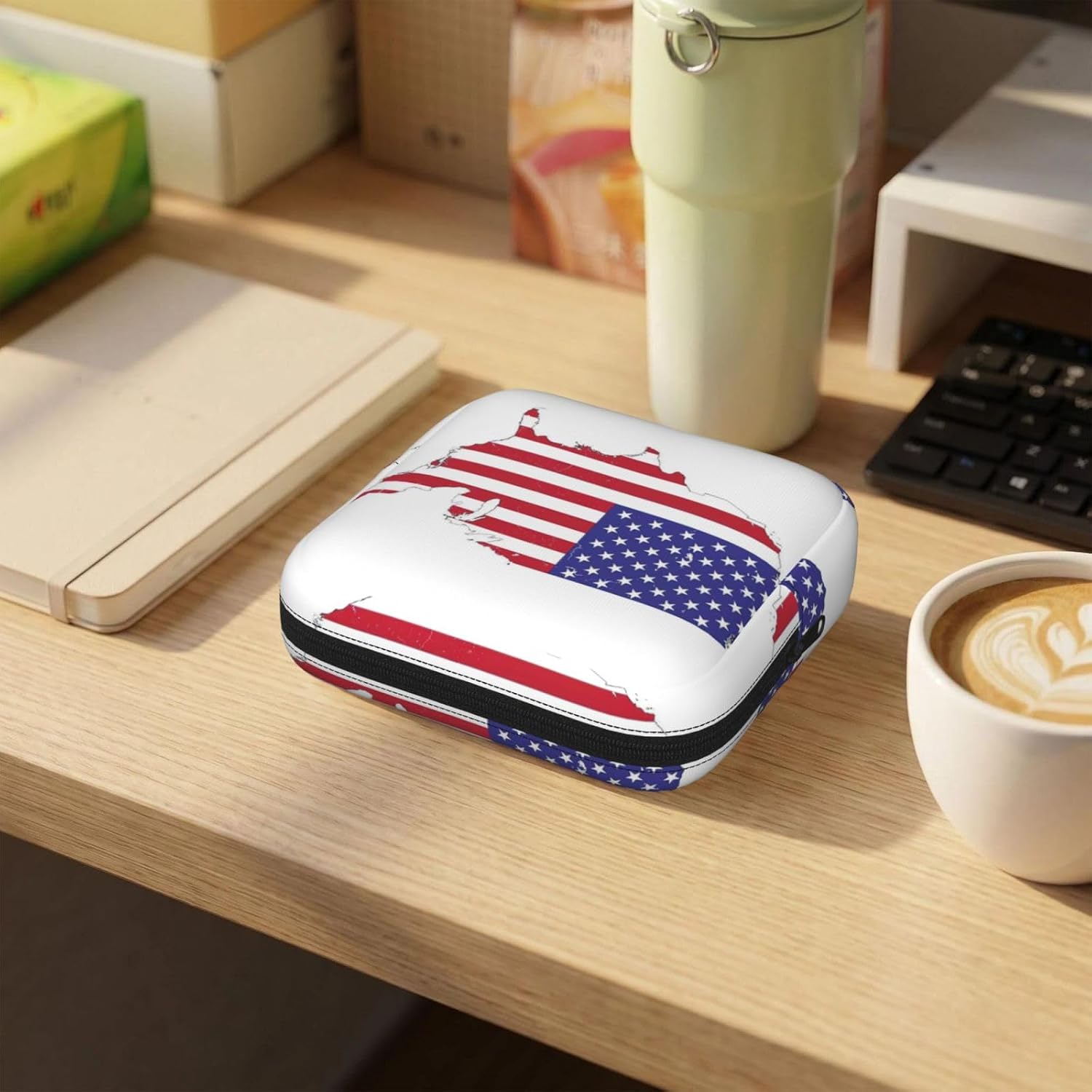 Usa Flag Map Print Women Period Bag Sanitary Pouch Portable Pad Pouch Tampon Holder Small Zipper Pouch Storage Bag