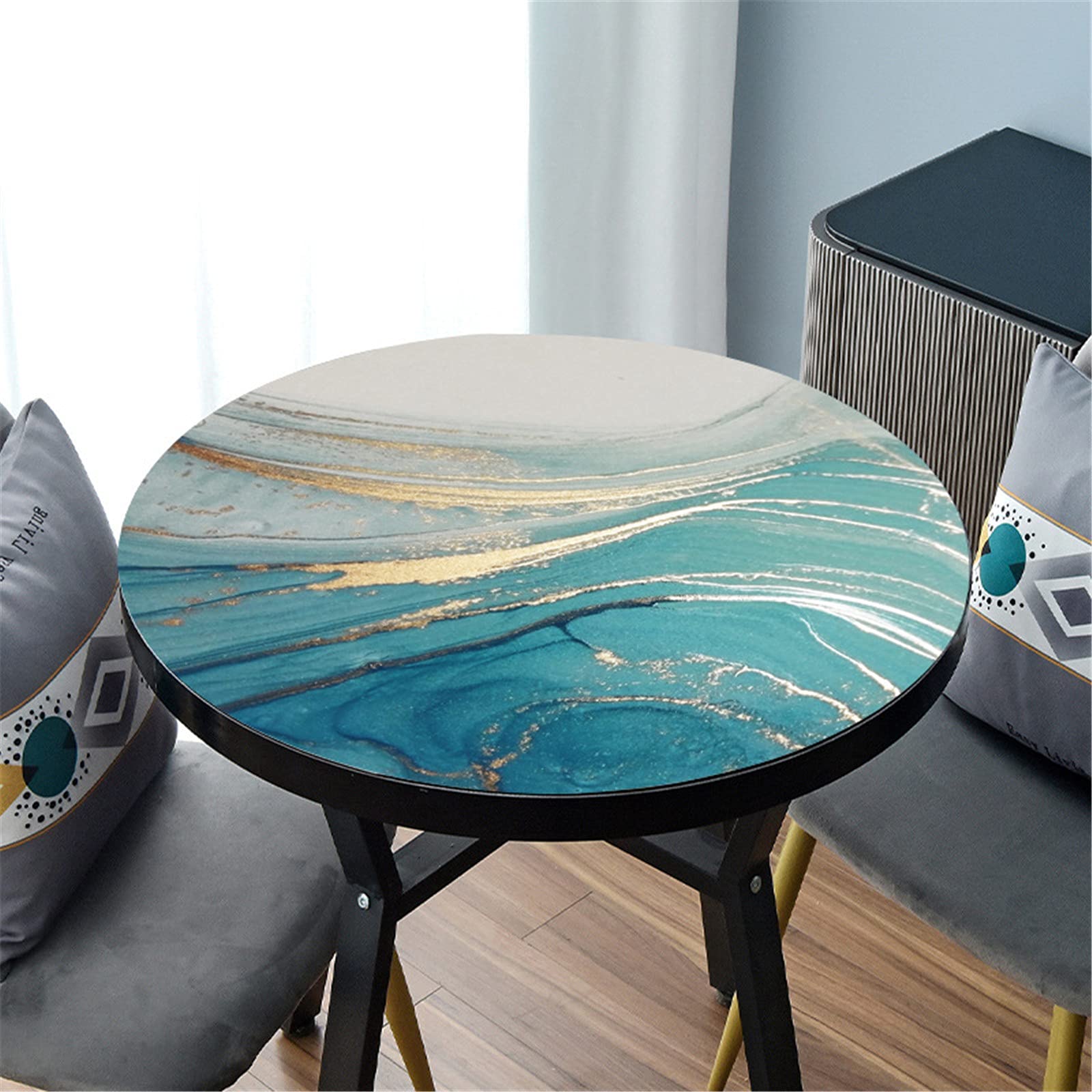 TFGAJKKKKK Spring Tablecloth Round Leather Table Mat Nordic Style wipeable Large PVC Tablecloth (C 110cm)