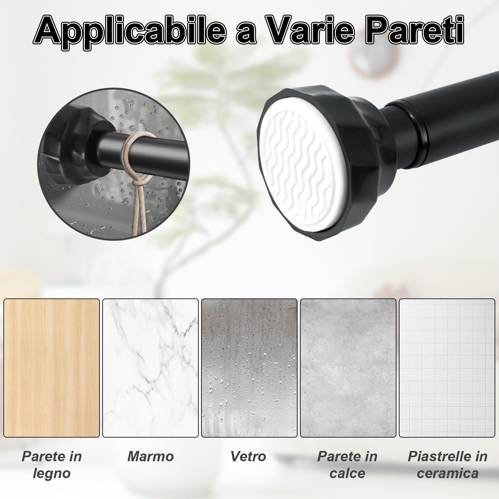 Bastone Per Tenda Doccia Estensibile 70-130cm - Ø25mm, Fissaggio A Pressione Senza Viti - Foto 13